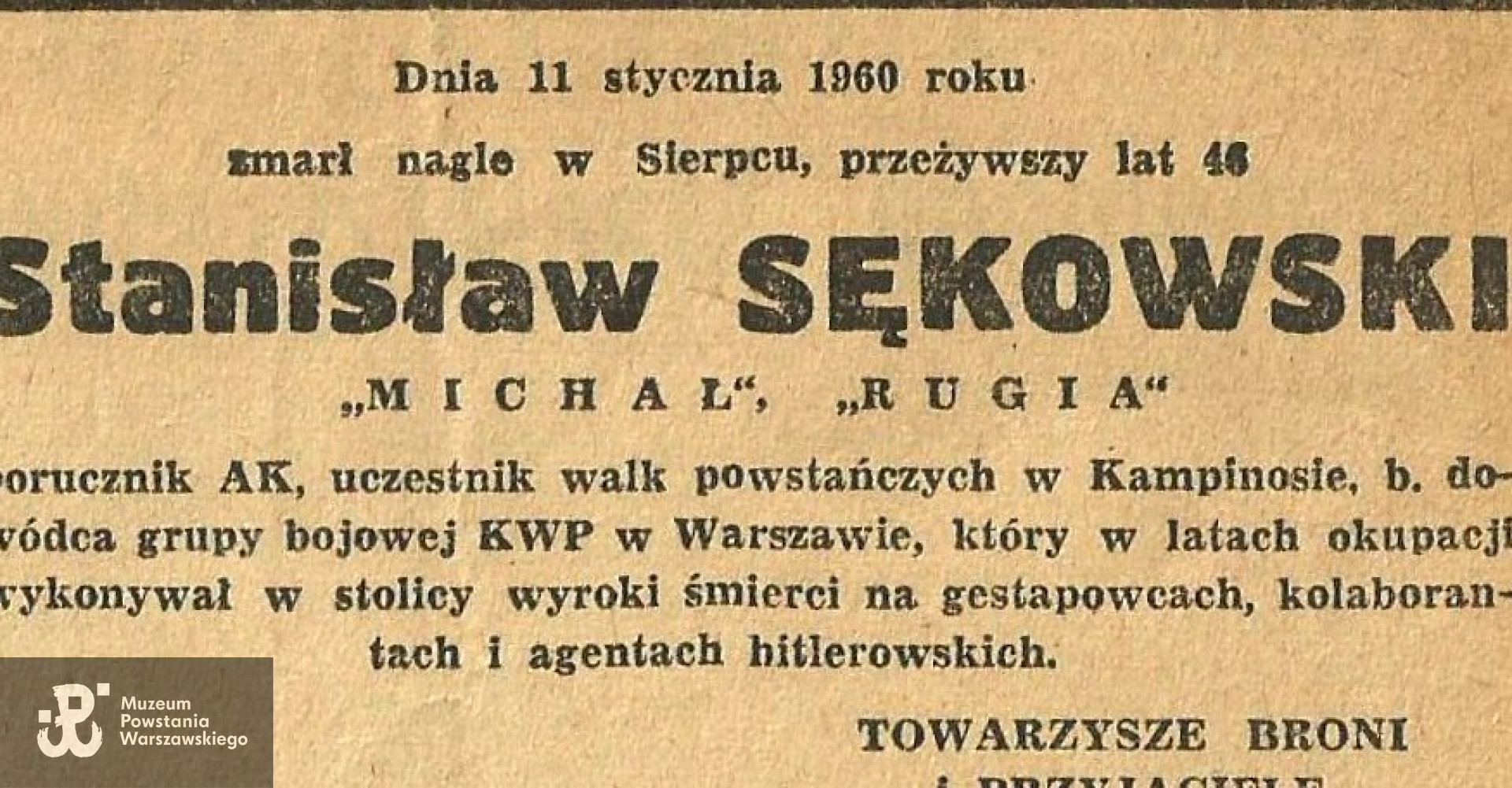 Nekrolog prasowy z 1960 roku. Udostępnił p. Sławomir Grzybowski 