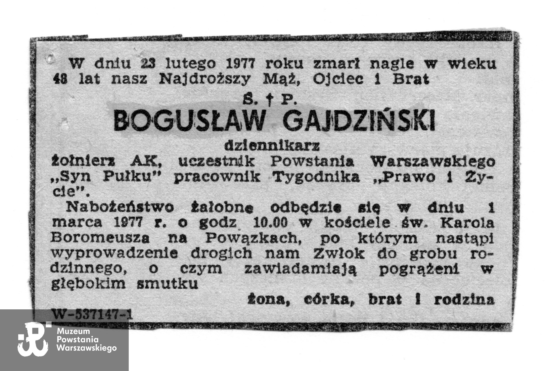 Muzeum Powstania Warszawskiego, Teczki personalne uczestników Powstania Warszawskiego: Gajdziński Bogusław.