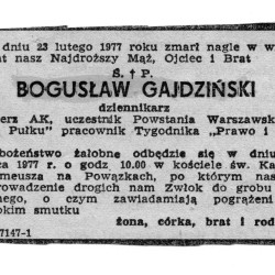 Muzeum Powstania Warszawskiego, Teczki personalne uczestników Powstania Warszawskiego: Gajdziński Bogusław.