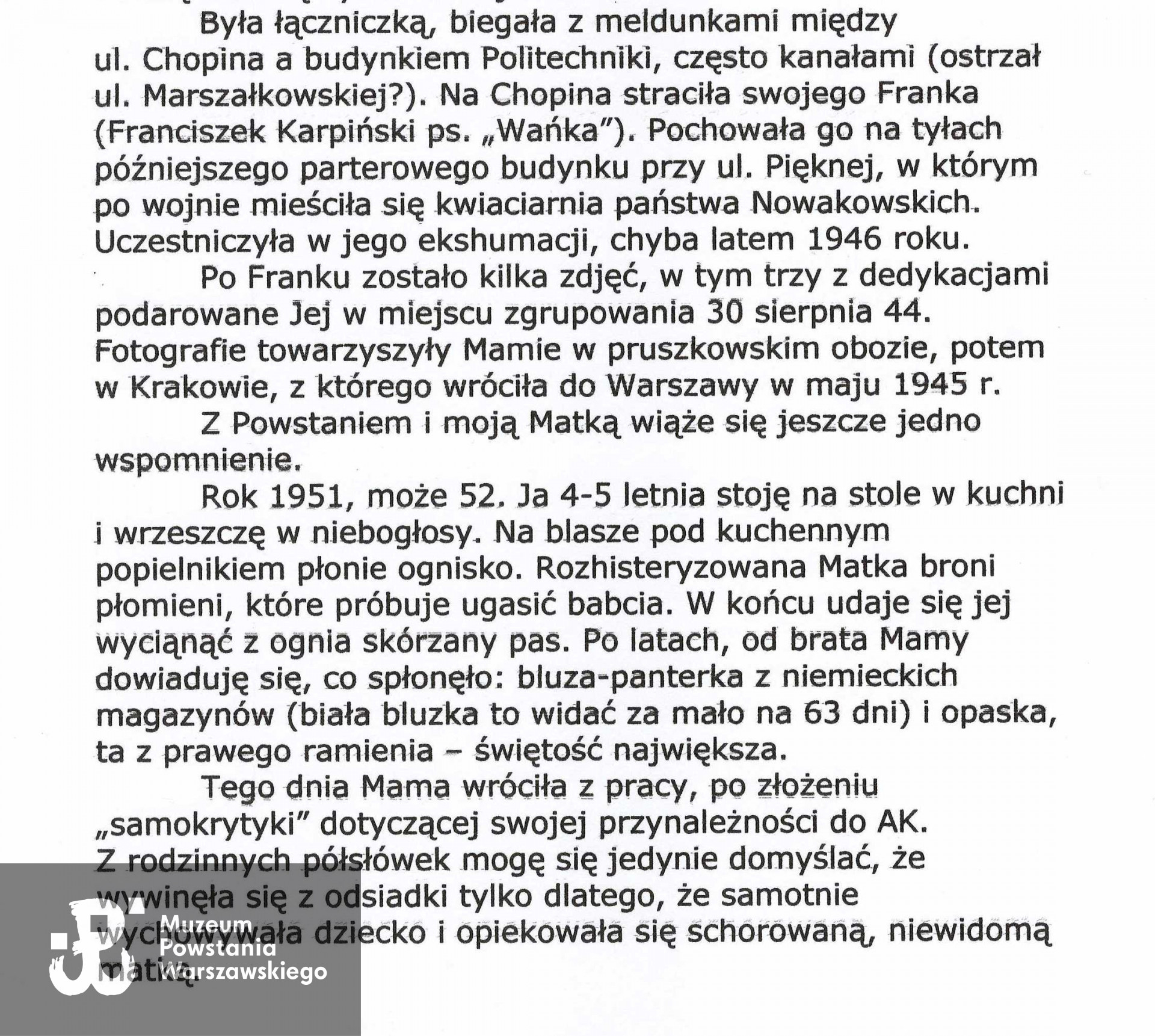 Fragment wspomnień o Janinie Mesterhazy, po wojnie Buśkiewicz. Tekst udostępniła p. p. Agata (Ewa) Zielińska z d. Buśkiewicz