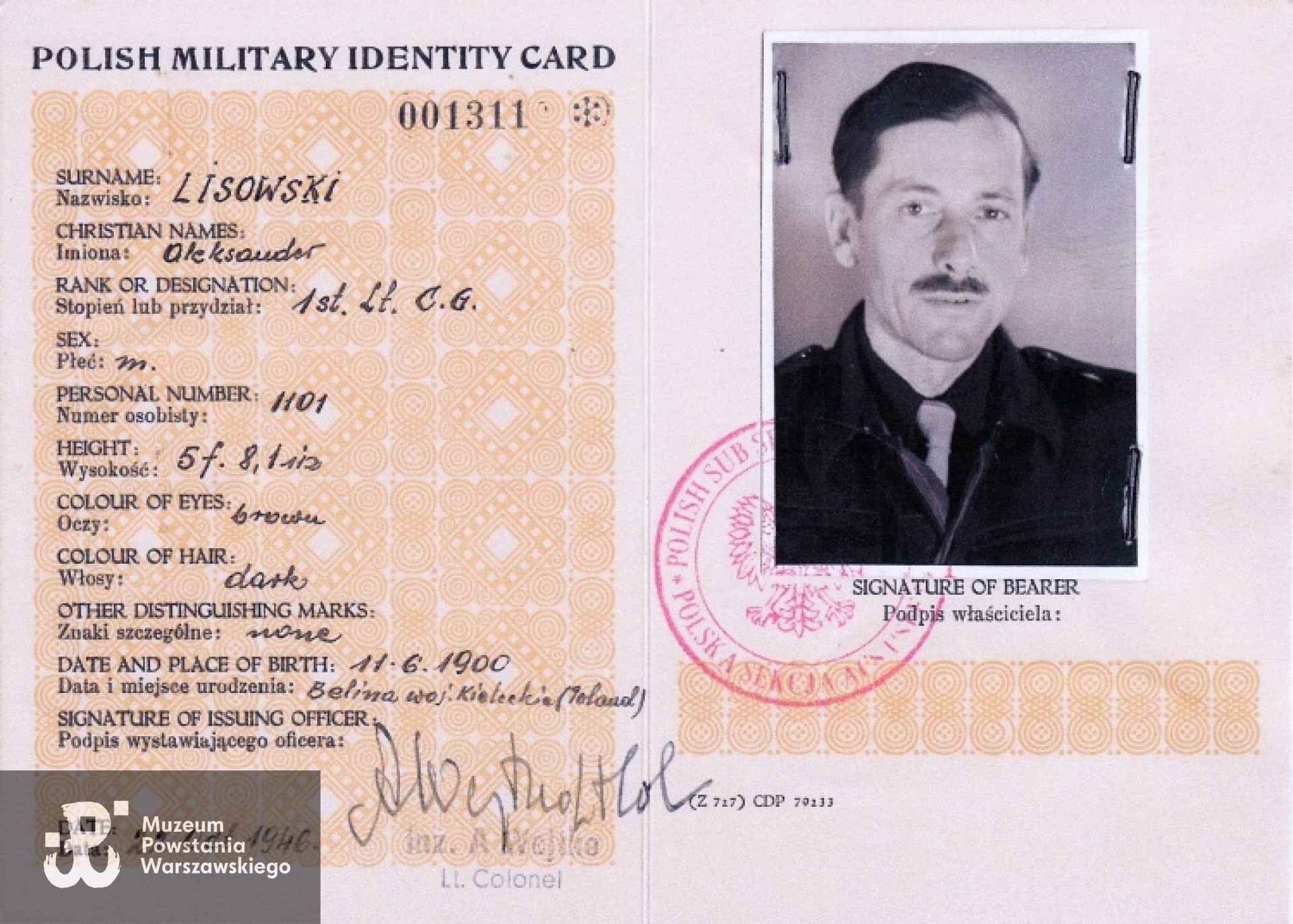 Legitymacja wojskowa z 1946 r.