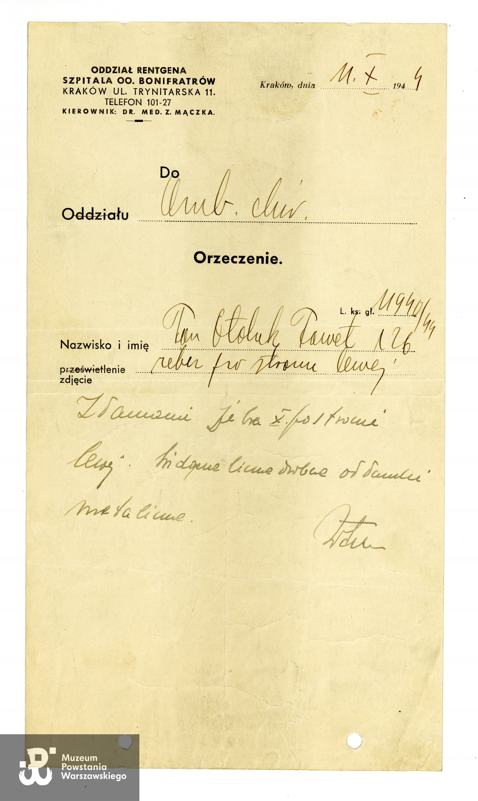 Ze zbiorów rodzinnych p.  Joanny Węgrzynek z domu Ołdak, córki Powstańca. Skany wykonano w Muzeum Powstania Warszawskiego, 05/2023.