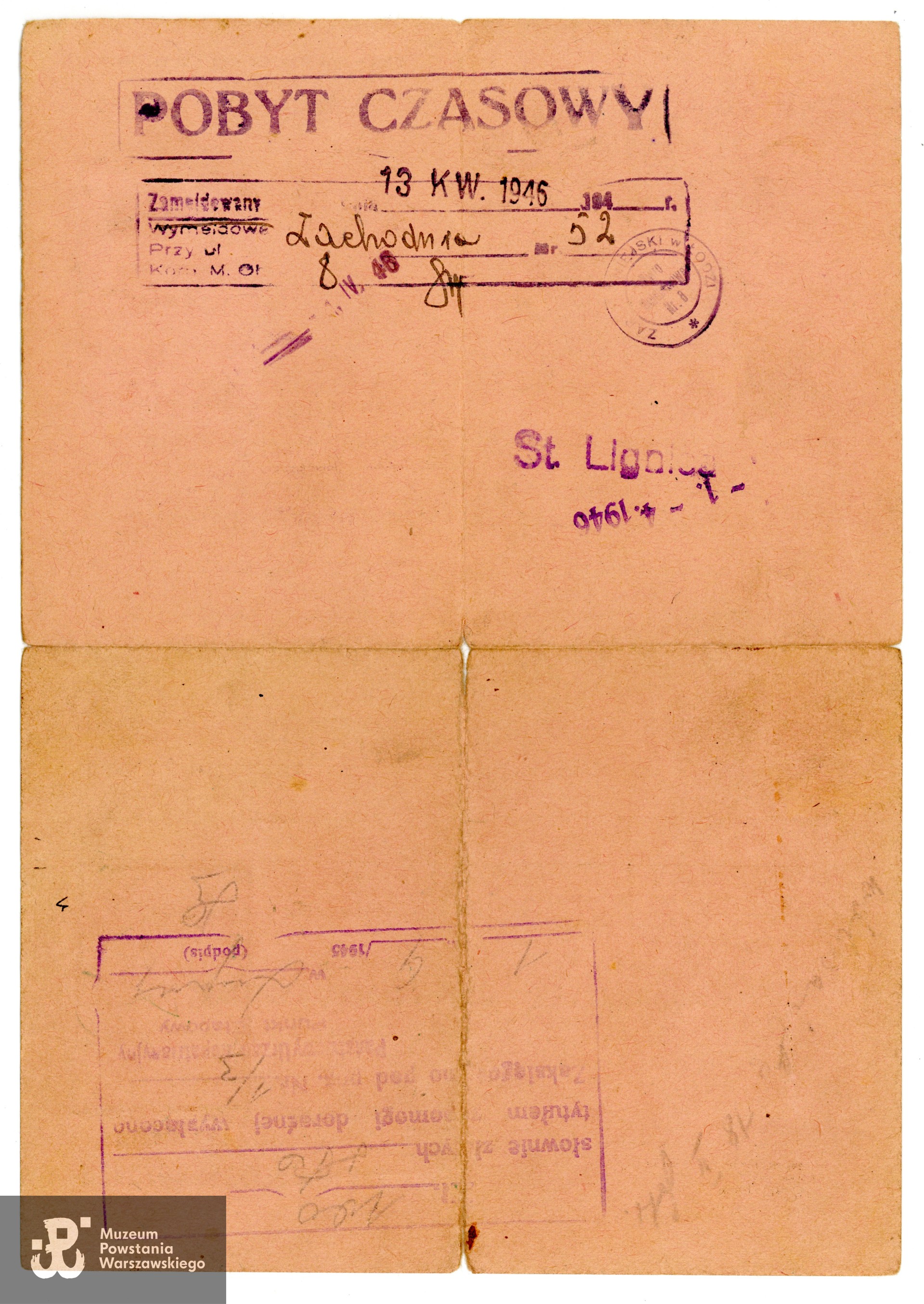 Zaświadczenie PUR. Ze zbiorów rodzinnych p. Michała Jasińskiego. Skan wykonano w Muzeum Powstania Warszawskiego, 08/2022