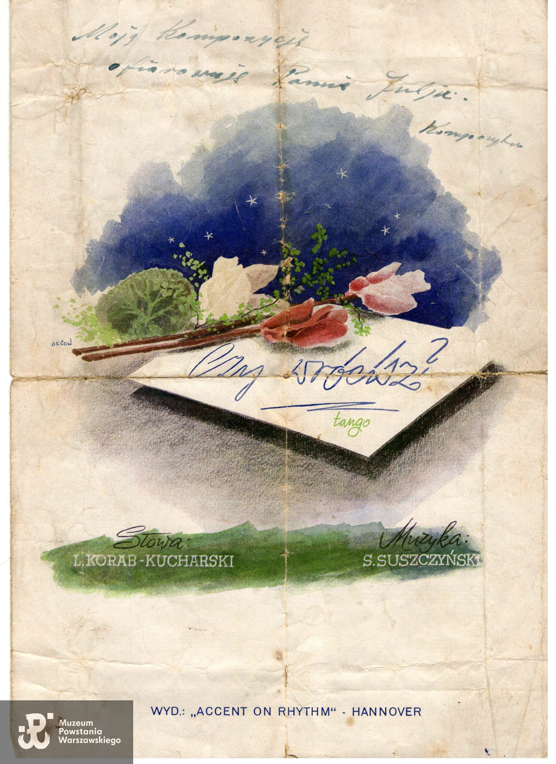 Załącznik do listu Stefana Suszczyńskiego do Julii Jakubowskiej - utwór "Czy wrócisz", skomponowany przez Stefana Suszczyńskiego do słów L. Koraba-Kucharskiego. Hannover, 1947.