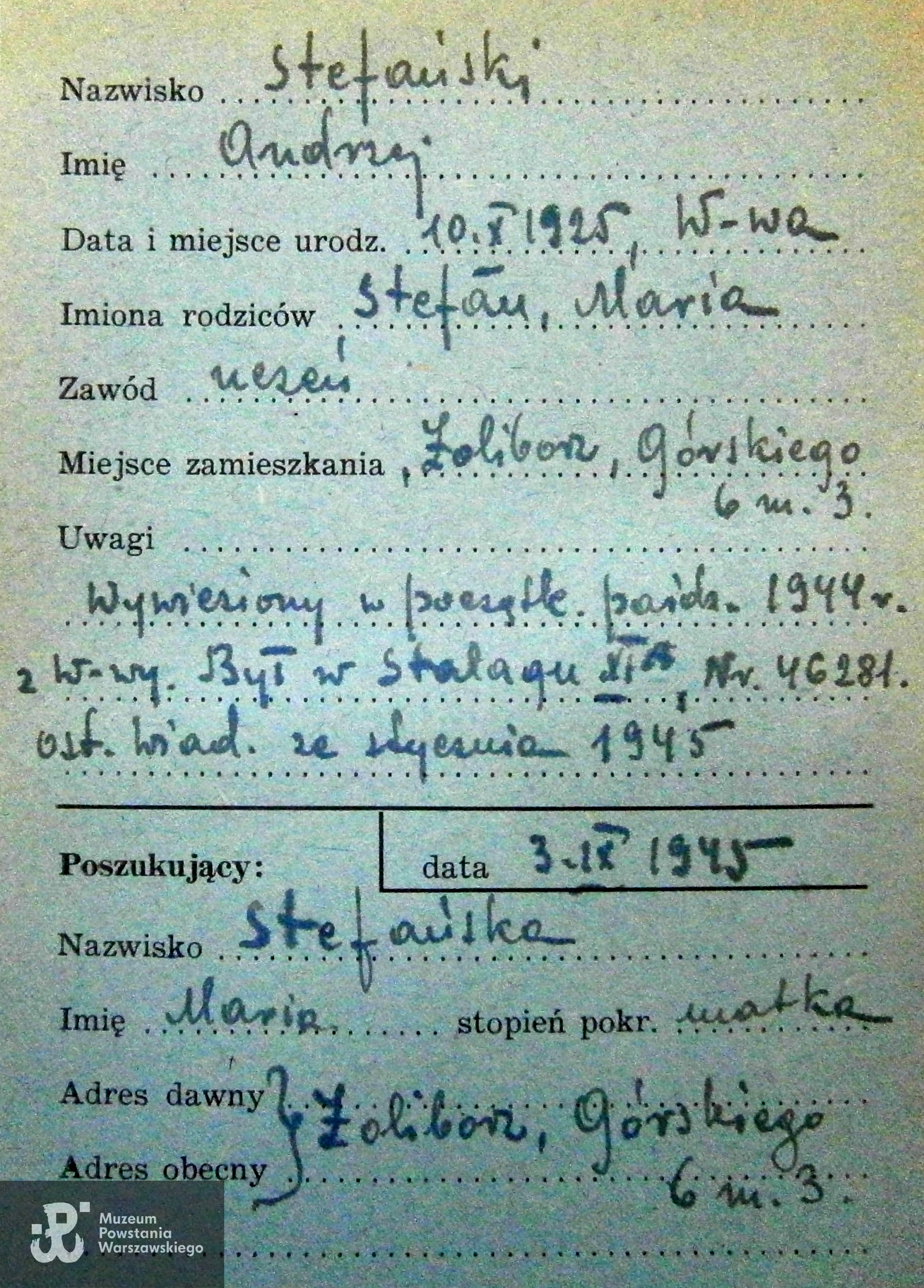 PCK  - kartoteka, poszukiwania matki