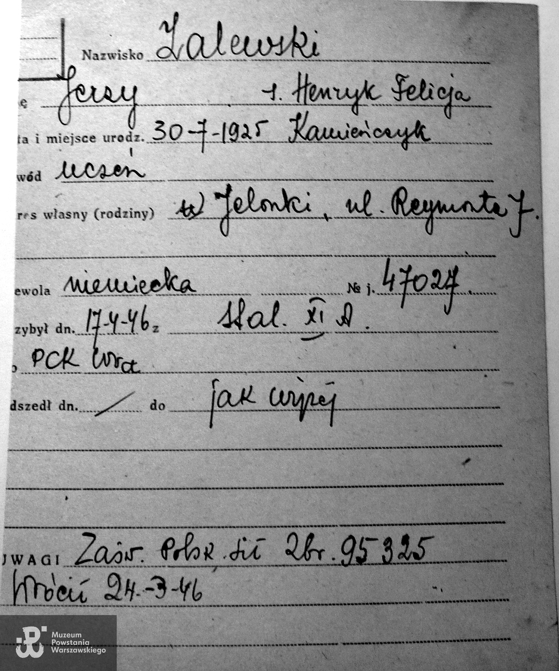 Polski Czerwony Krzyż - kartoteka