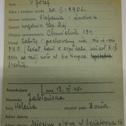 Polski Czerwony Krzyż - kartoteka: poszukiwanie przez żonę Helenę z dnia 12.07.1945