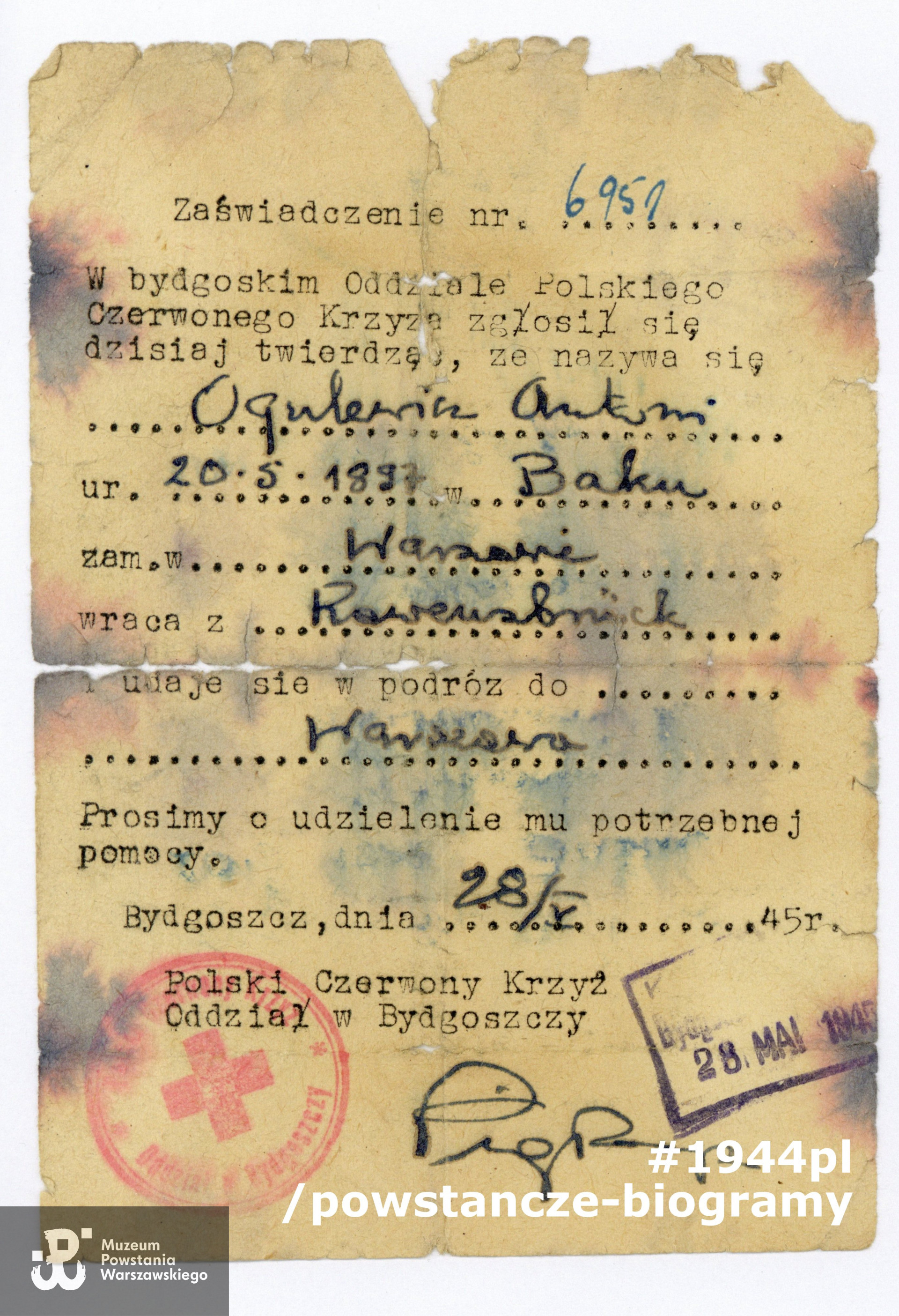 Dokument ze zbiorów rodzinnych, udostępniony przez p. Ryszarda Pijarczyka.