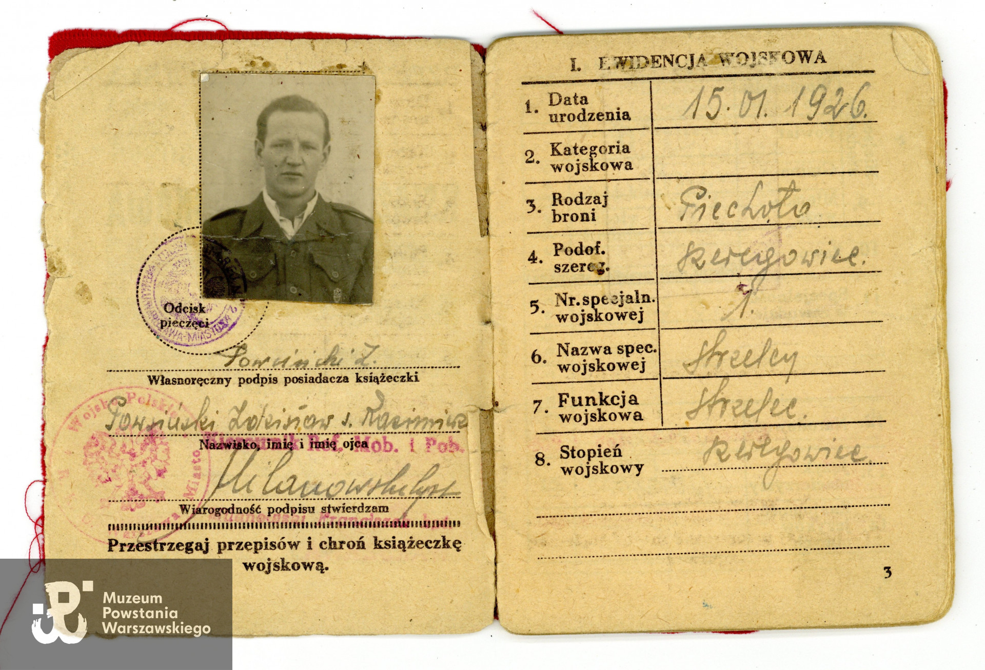 Książeczka wojskowa Zdzisława Powsińskiego, 1947 rok.  Ze zbiorów Muzeum Powstania Warszawskiego, sygn. P/9405/20