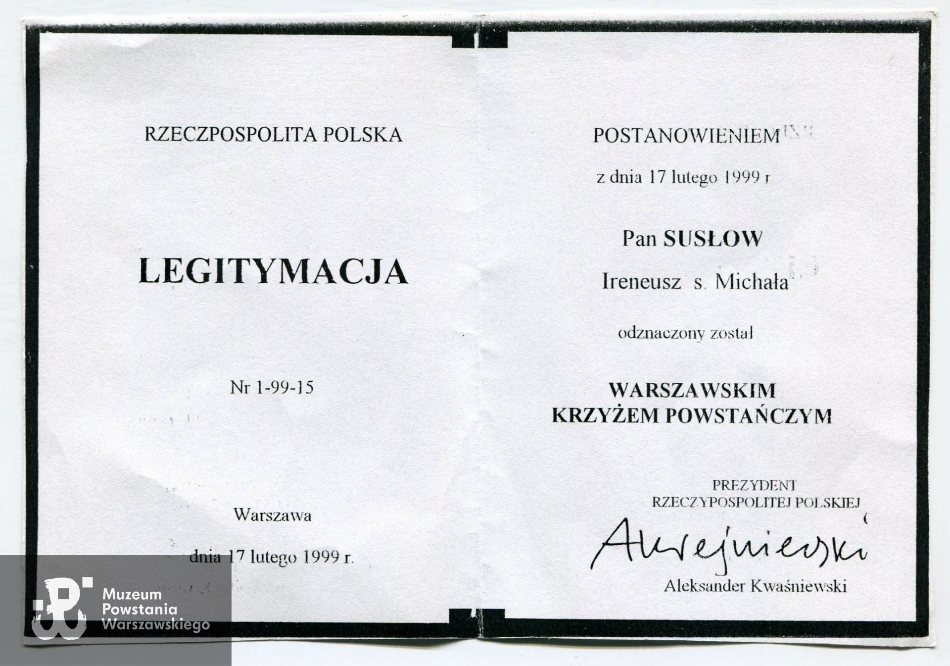 Archiwum prywatne, skan: materiały do Słownika Uczestników PW - Pokój Kombatanta MPW