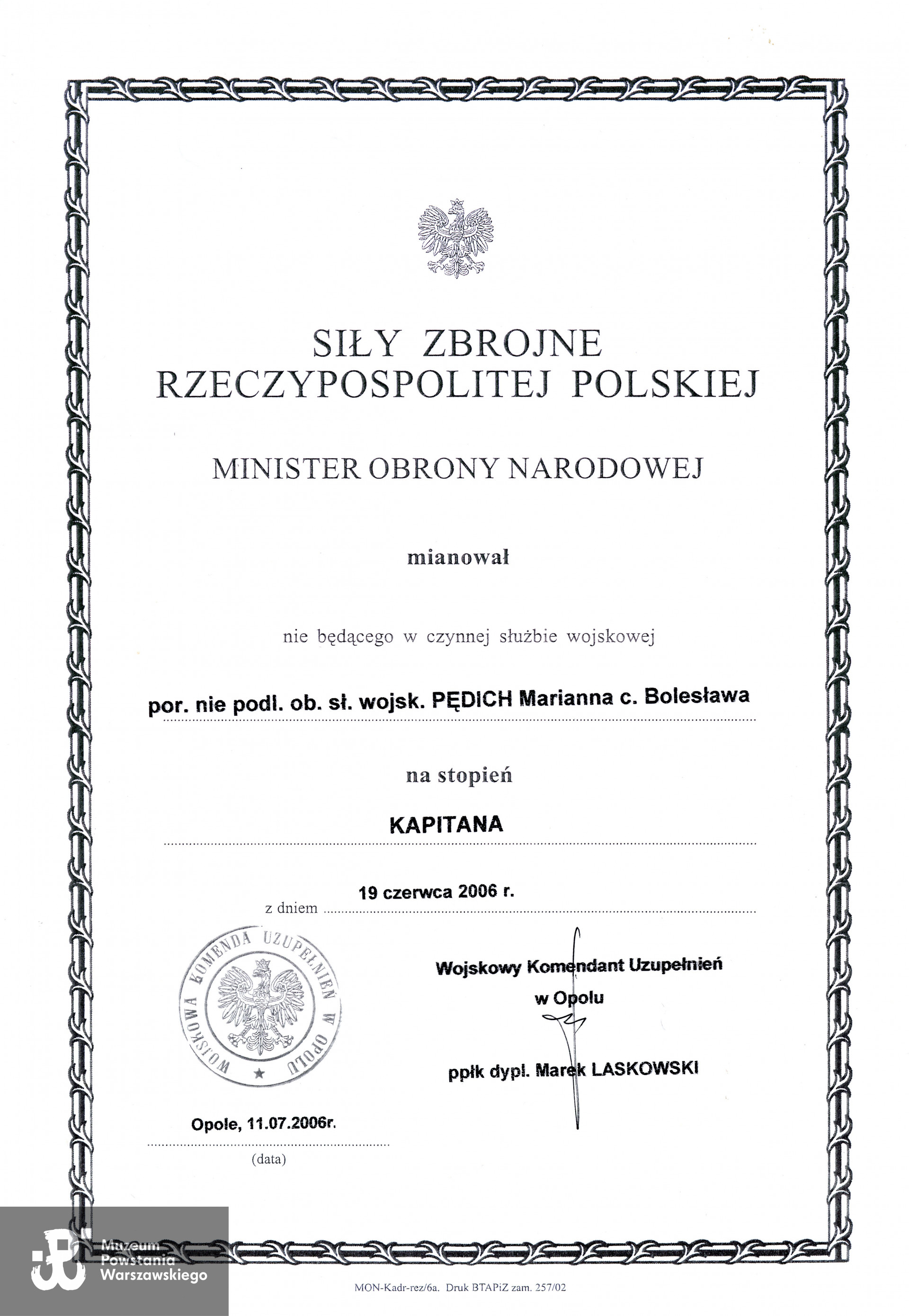 Dokument ze zbiorów rodzinnych p. Marianny Pędich z d. Zdunek