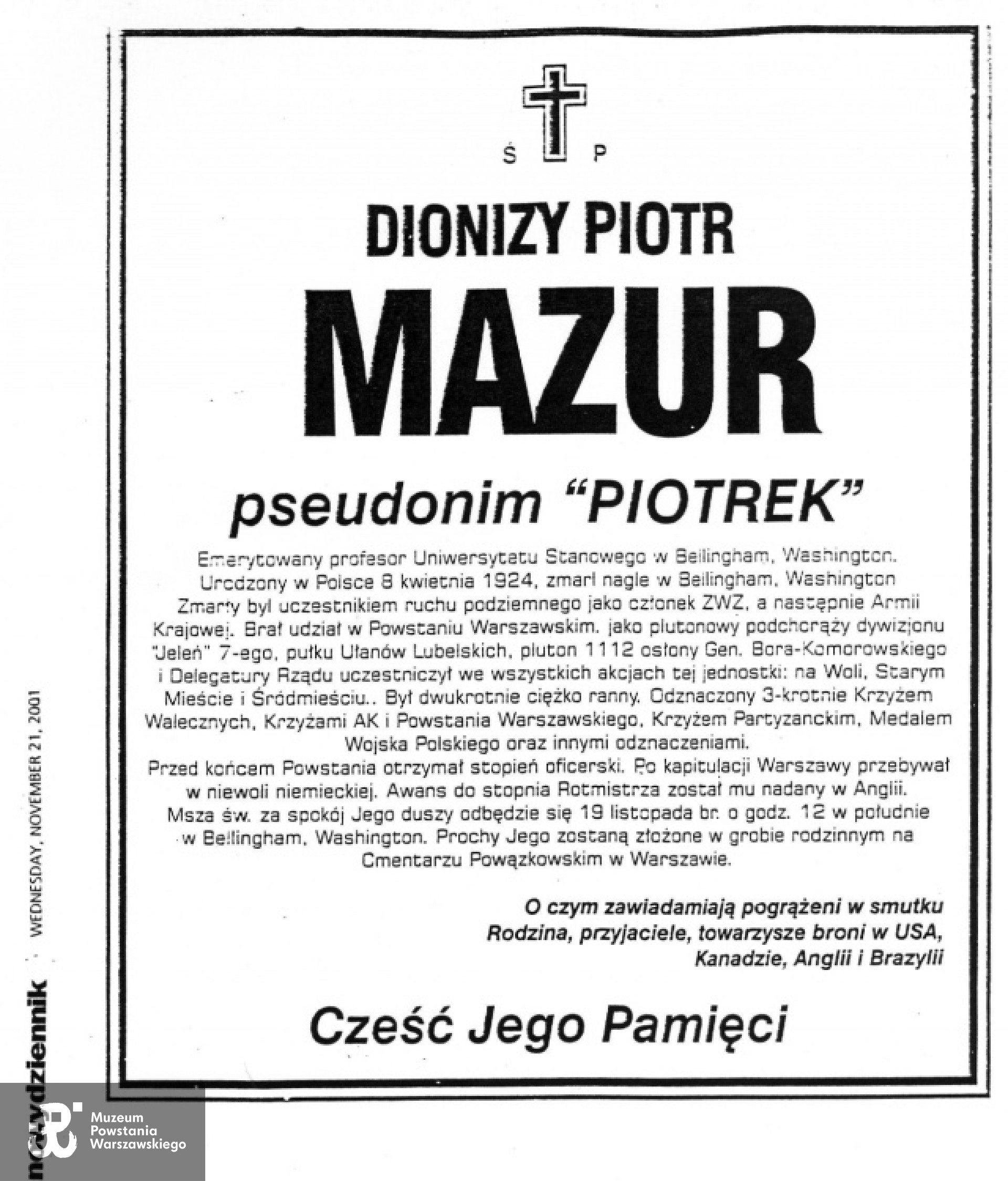 Nekrolog z nowojorskiego Nowego Dziennika