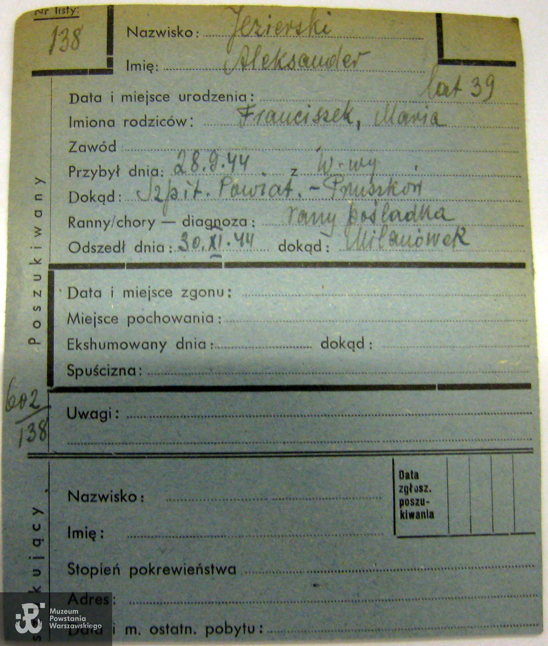 Polski Czerwony Krzyż - kartoteka