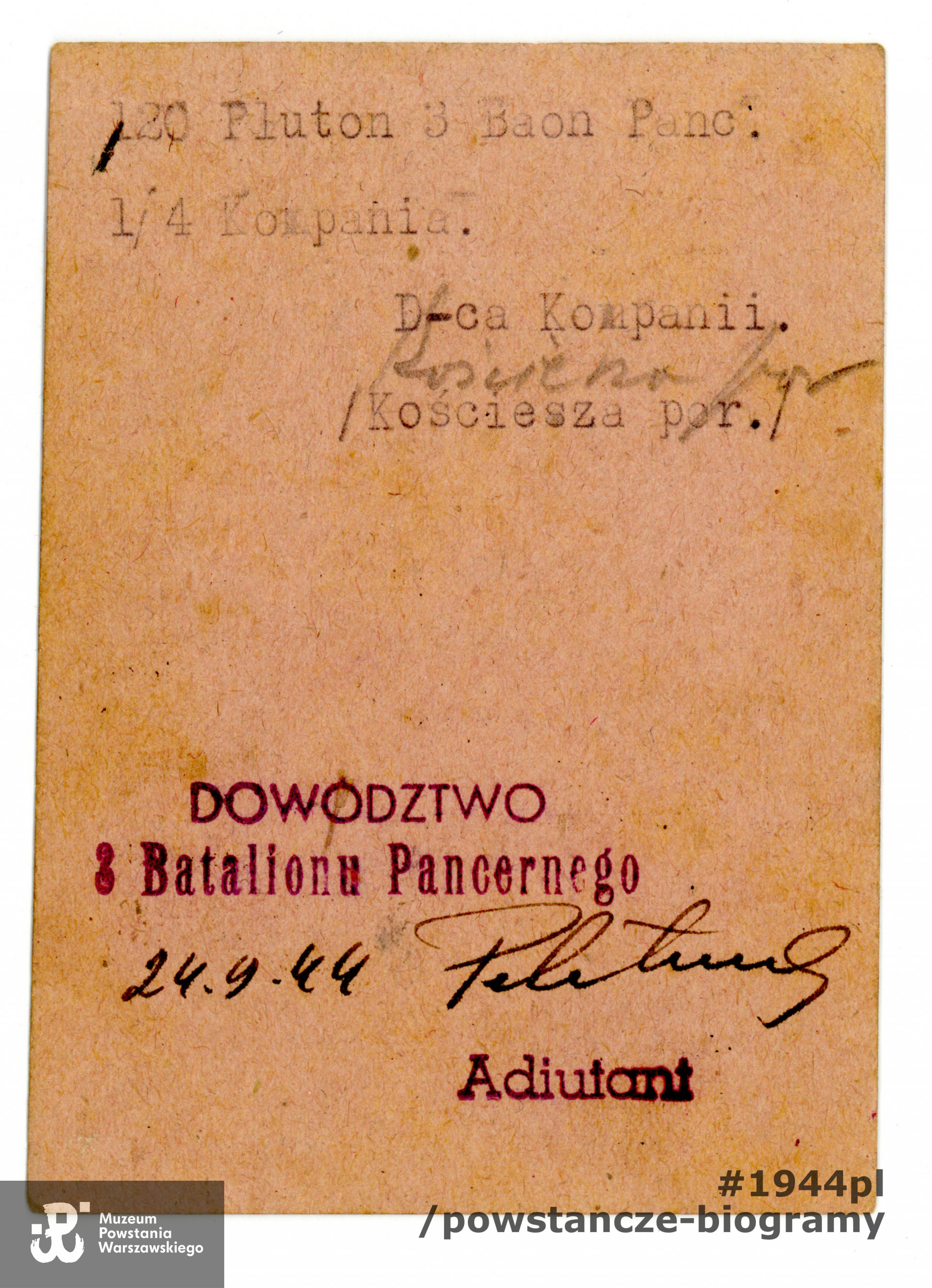 Należąca do Stefana Firmiana Stalpińskiego ps. Bułat legitymacja Armii Krajowej. Ze zbiorów Stefana Stalpińskiego, syna. Skan wykonany w Muzeum Powstania Warszawskiego, 02/2020