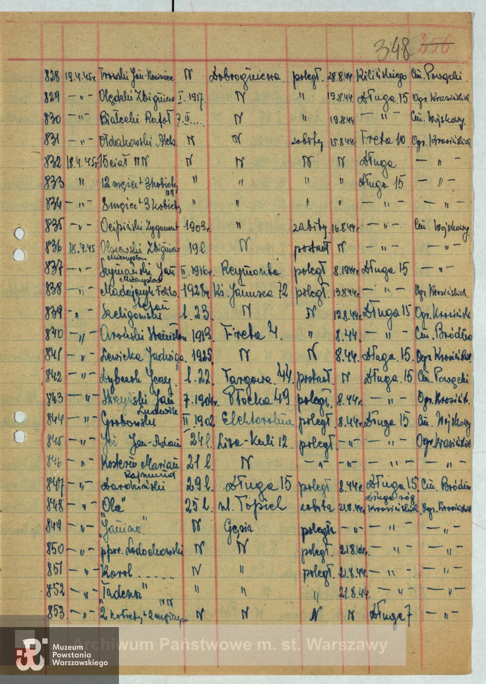 Archiwum Państwowe m. st. Warszawy - listy ekshumowanych