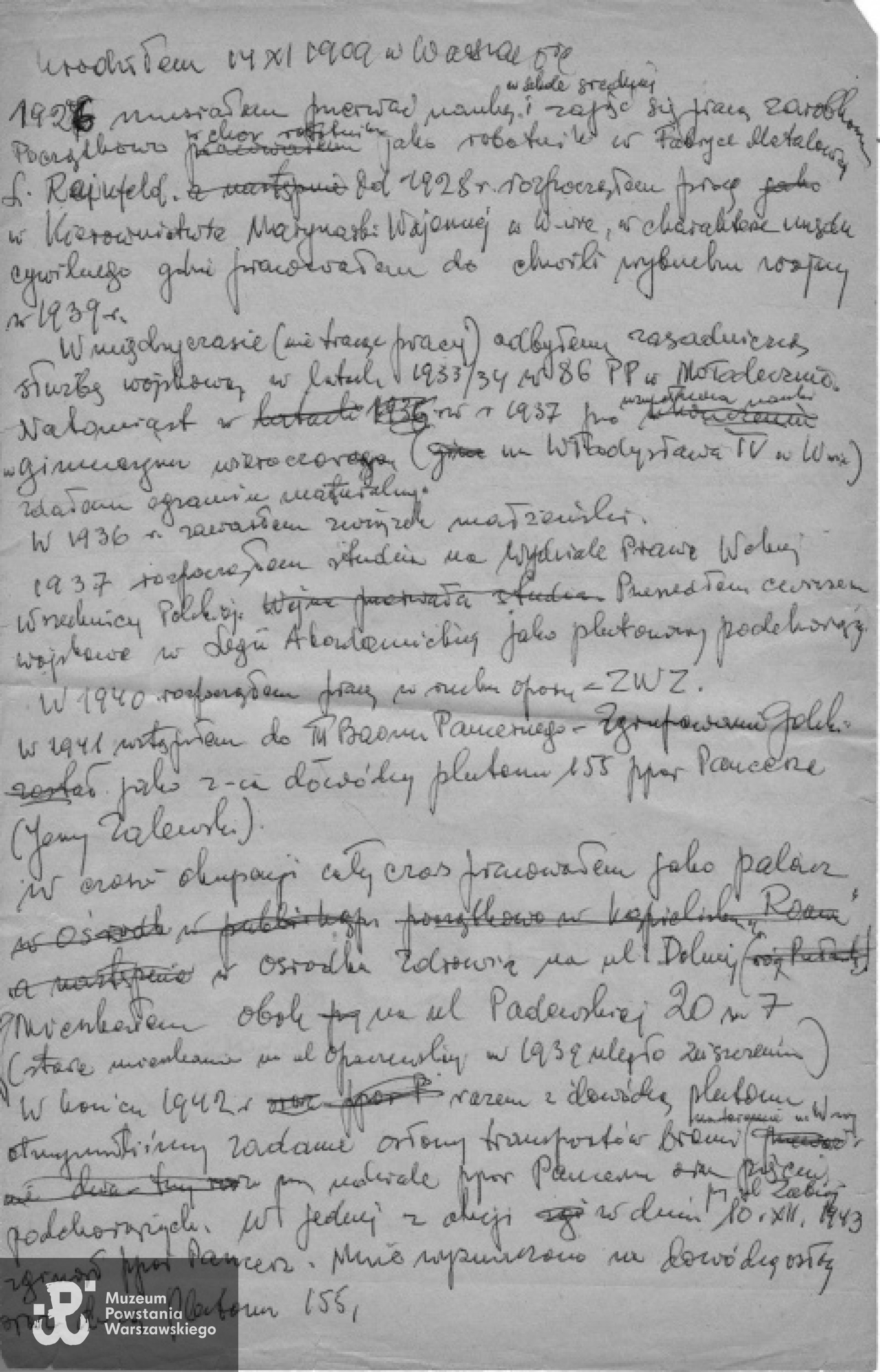 Jerzy Waciński - odręczny życiorys, str. 1