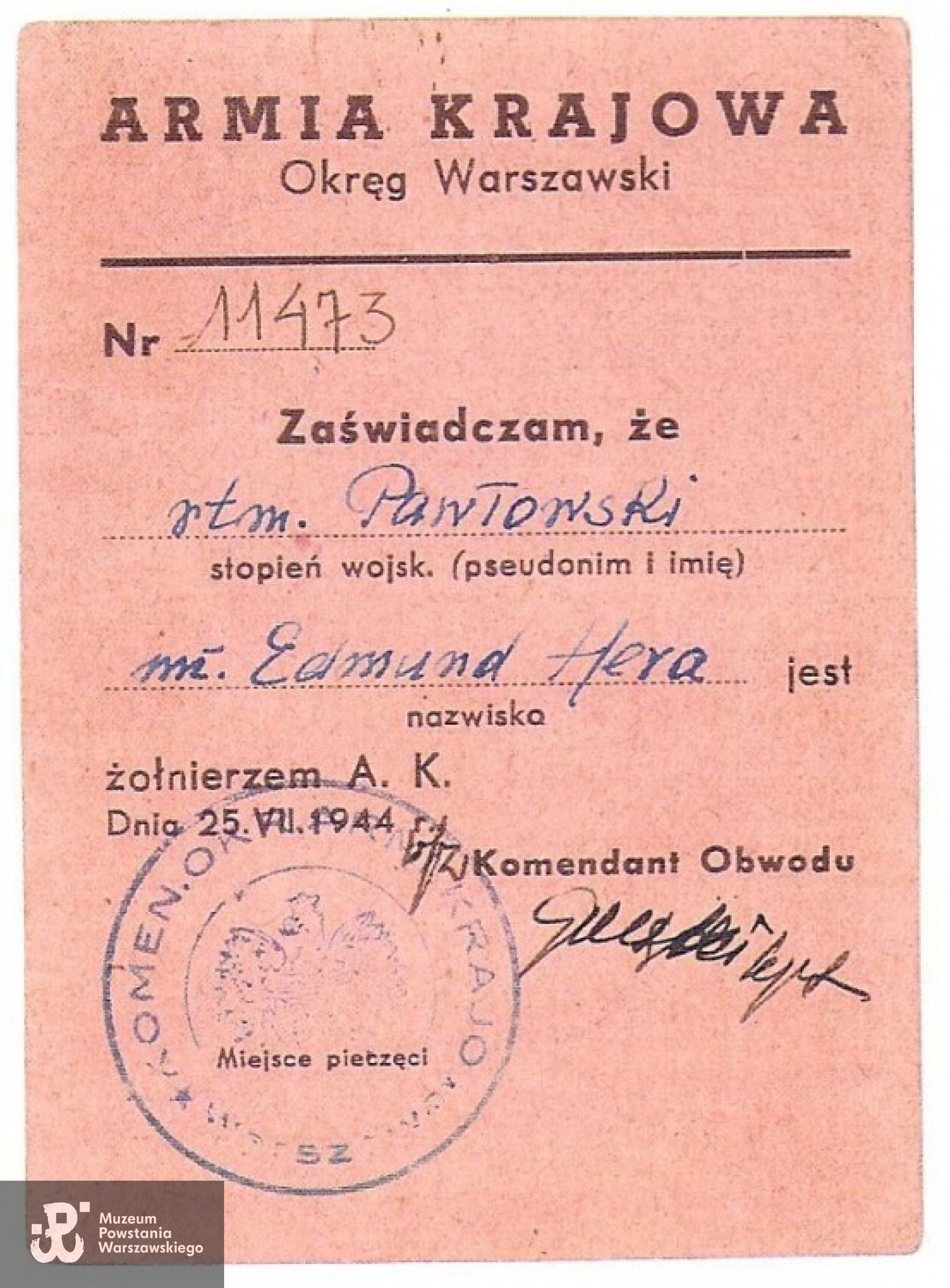 Legitymacja powstańcza - str. 1