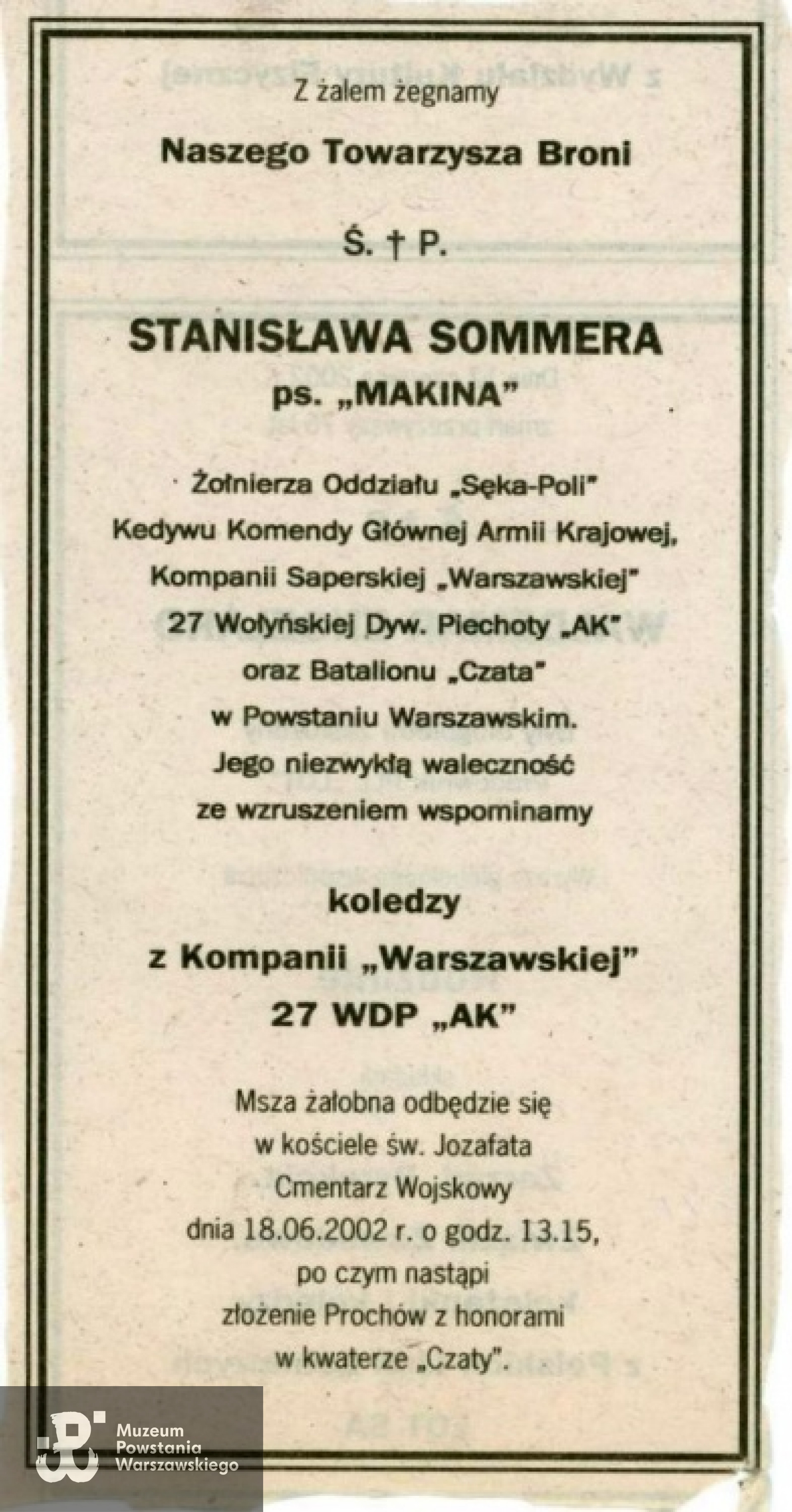 Nekrolog - ze zbiorów Urszuli Katarzyńskiej-Ballner / MPW