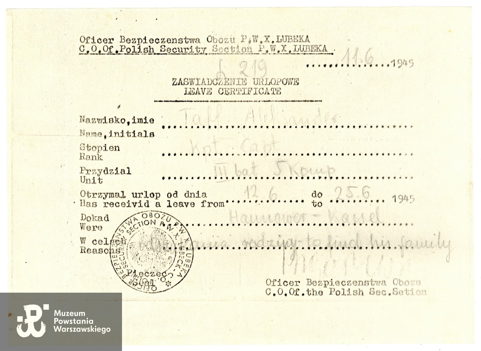  Ze zbiorów rodzinnych, udostępniła wnuczka Powstańca, p. Paulina Taff. Skany wykonano w Muzeum Powstania Warszawskiego, 06/2024