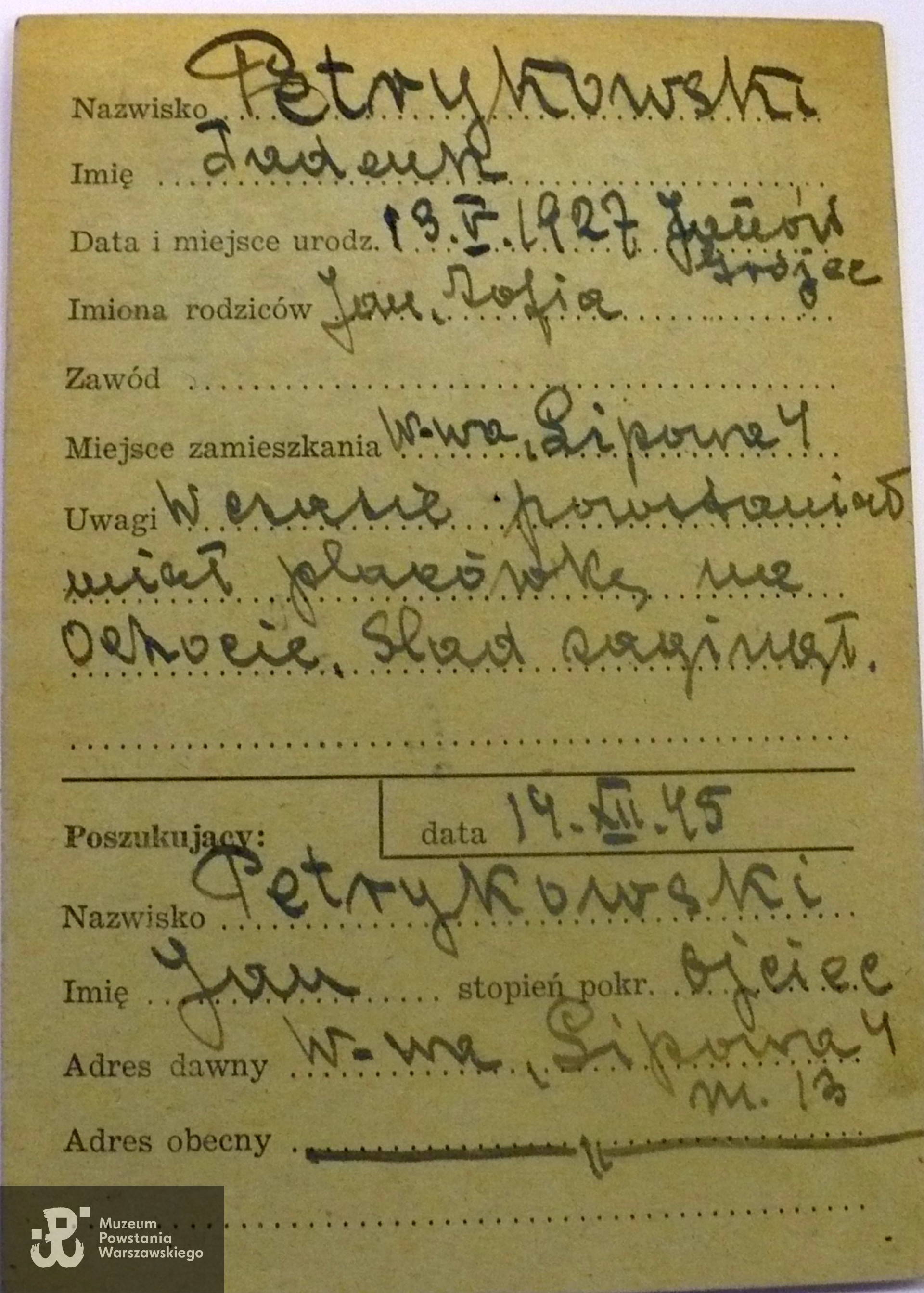 Polski Czerwony Krzyż - kartoteka