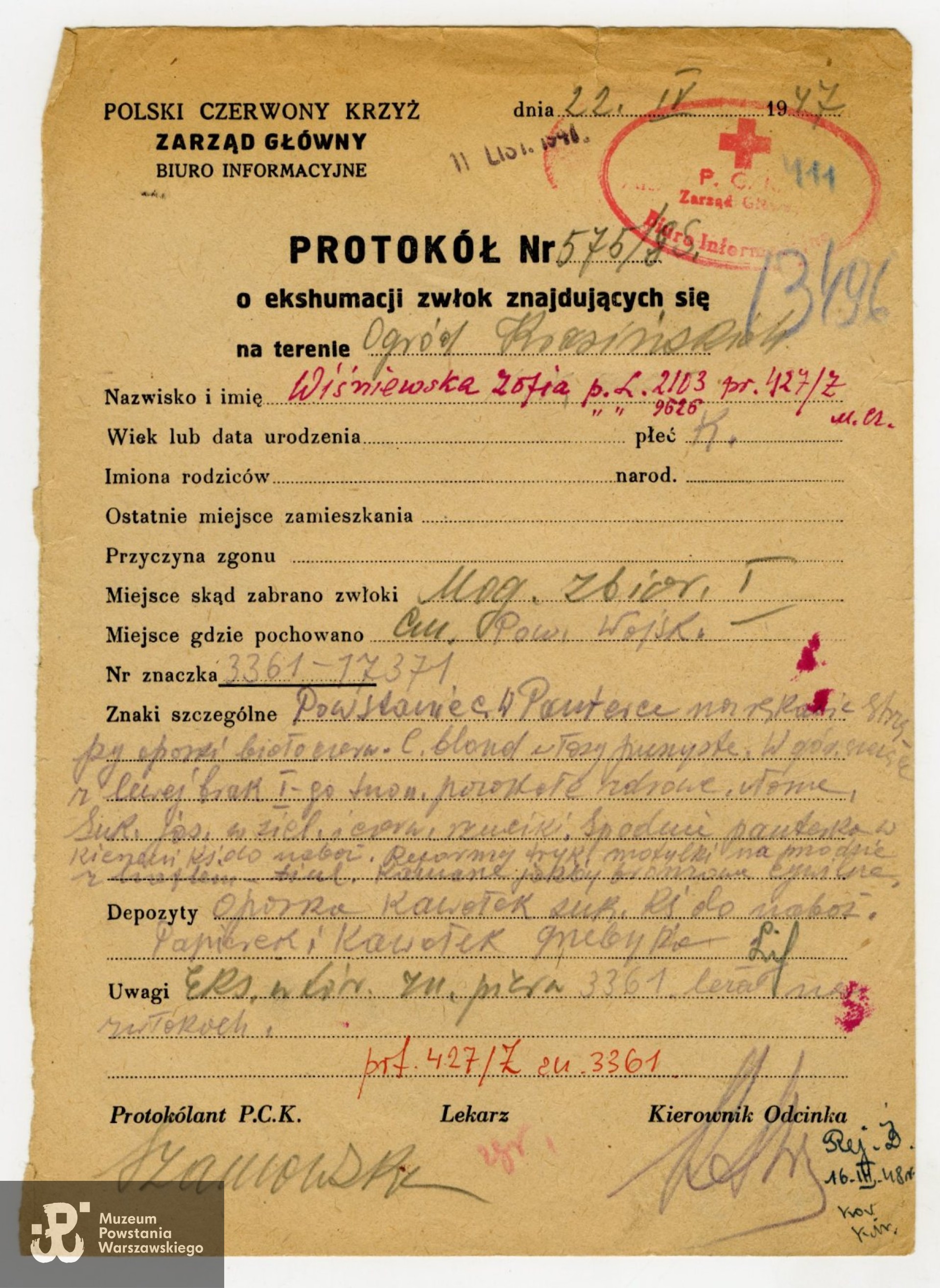 Polski Czerwony Krzyż - protokoły ekshumacyjne