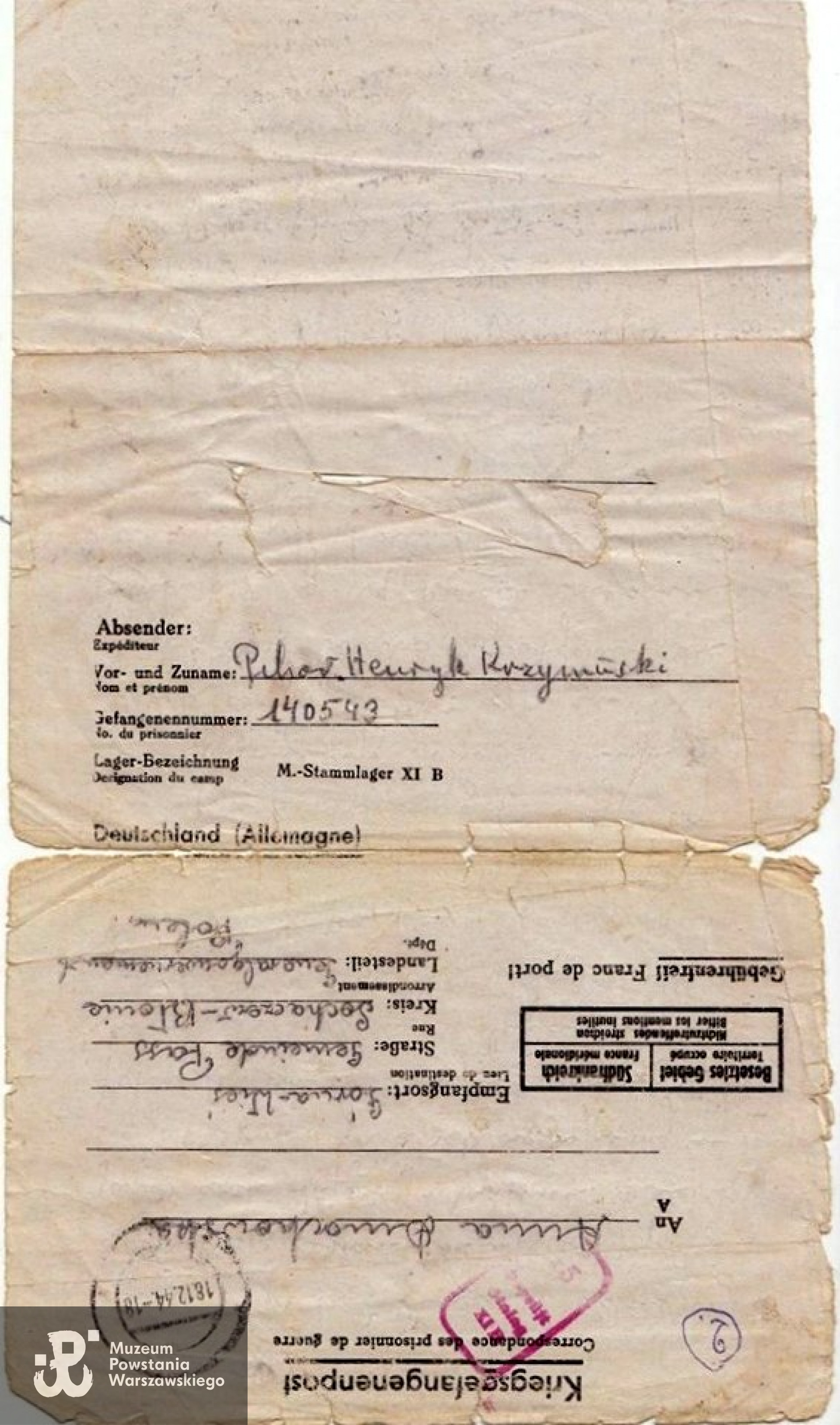 List ze Stalagu XI B Fallingbostel. Zbiory prywatne, fot. udostępnił J. Wawszczyk