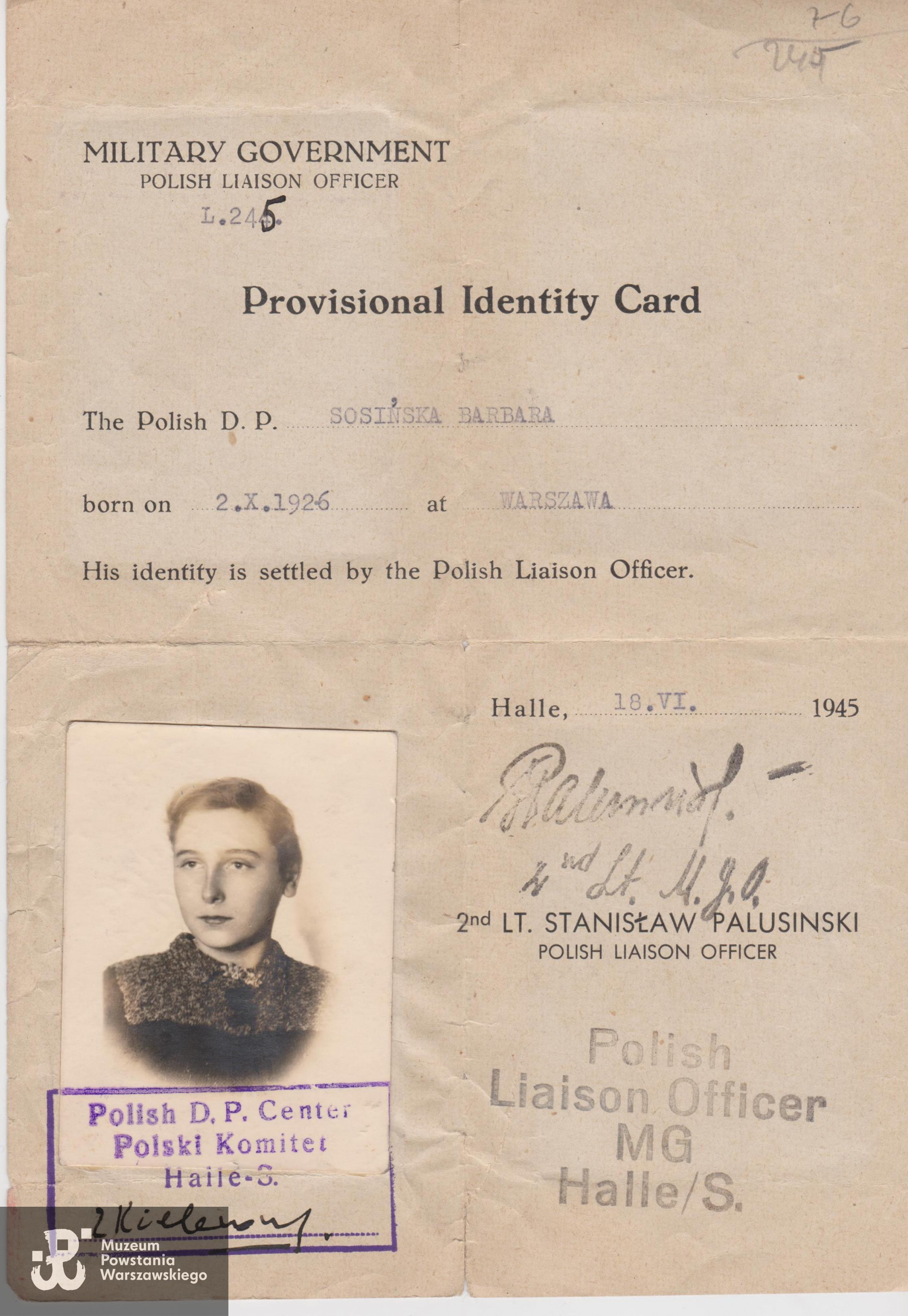 Dokument z archiwum rodzinnego Barbary i Janusza Sosińskich