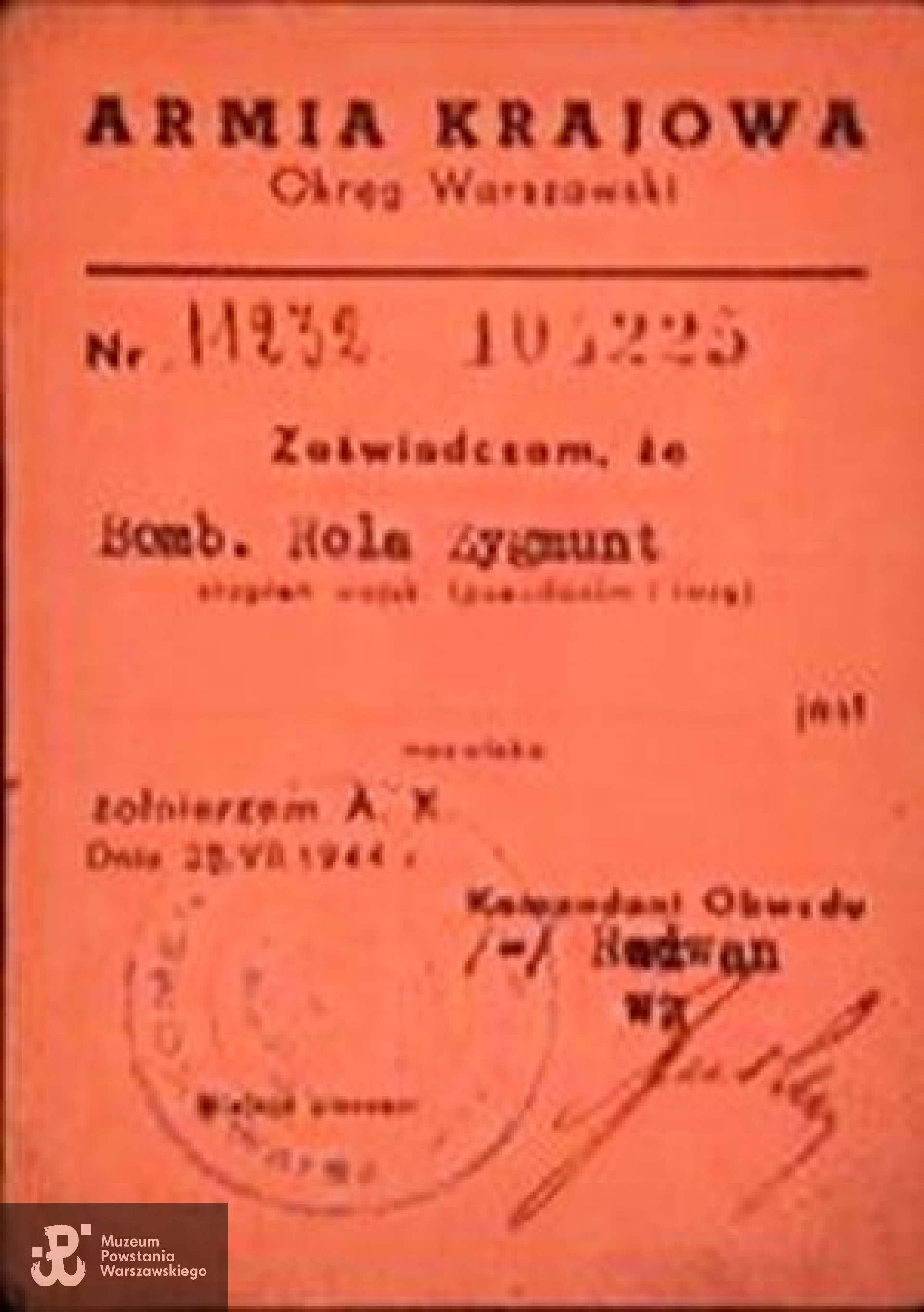 Legitymacja AK Zygmunta Rakowieckiego. Ze zbiorów Zygmunta Rakowieckiego/Archiwum 2. HBAP "Żbik"