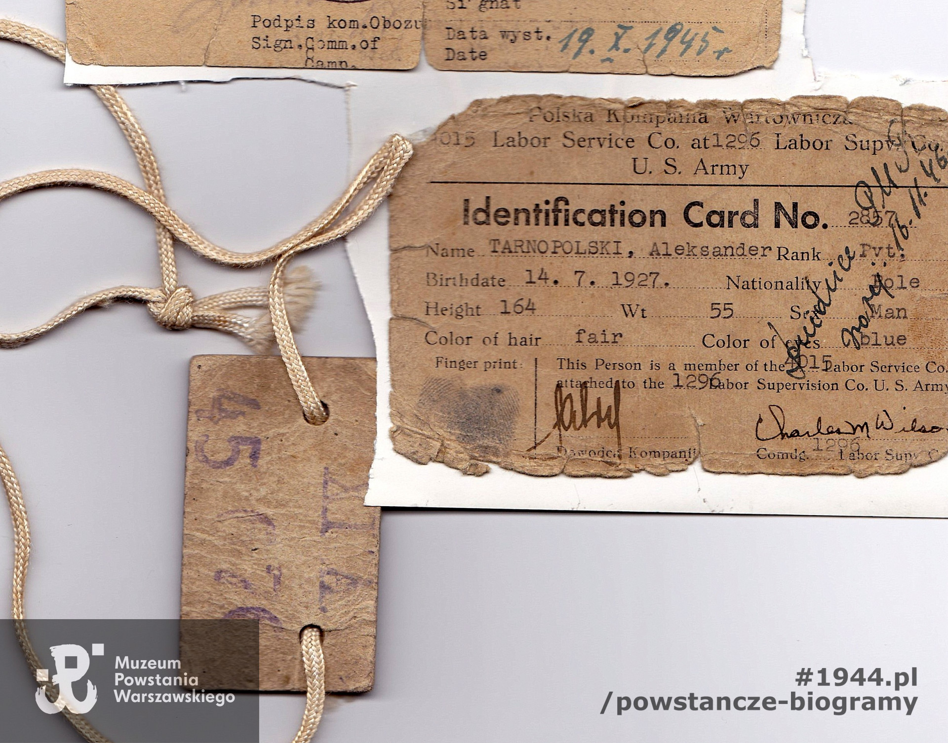 Numerek jeniecki na tekturce. Fot. archiwum rodzinne, udostępnił p. Konrad Tarnopolski