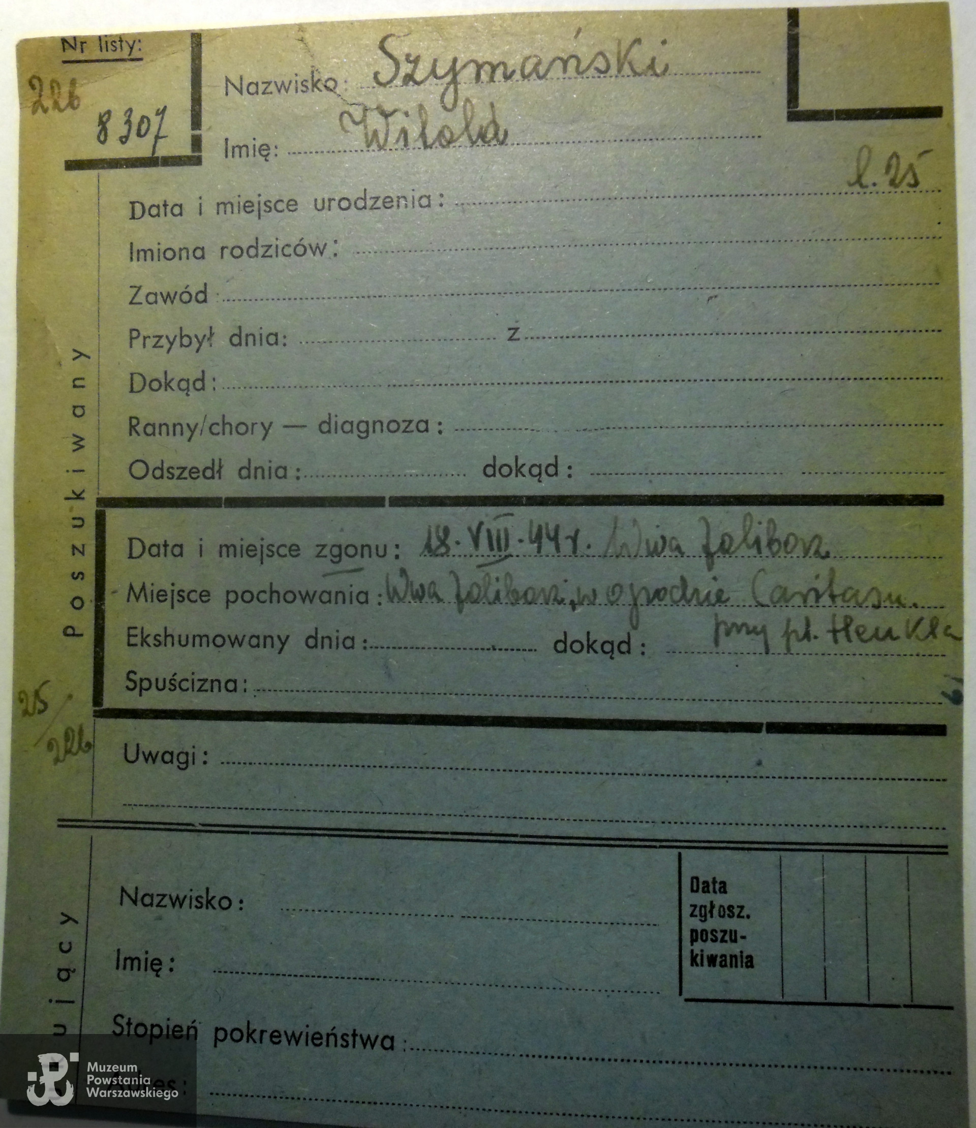 Polski Czerwony Krzyż - kartoteka poszukiwań