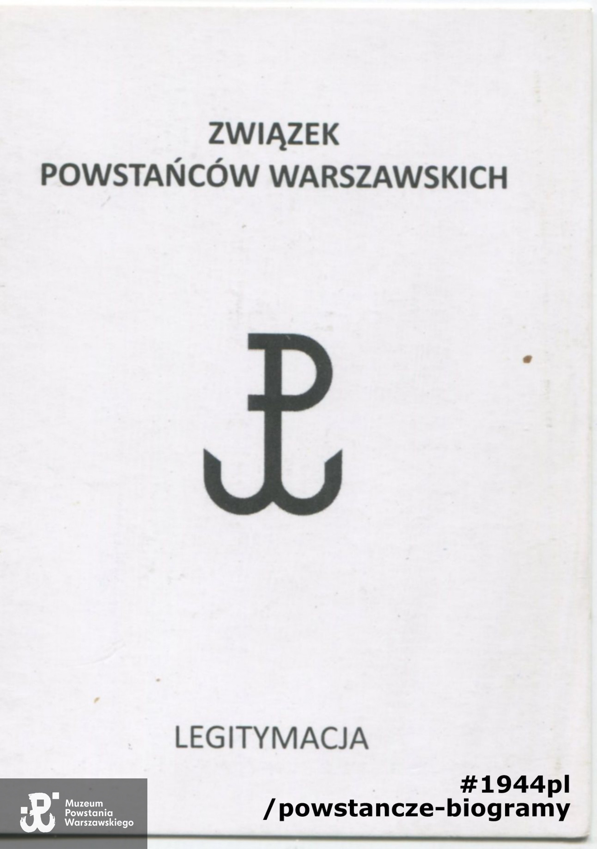 Legitymacja Medalu Pamiątkowego Związku Powstańców Warszawskich. Skan: materiały do Słownika Biograficznego Uczestników PW gromadzone przez Pokój Kombatanta MPW