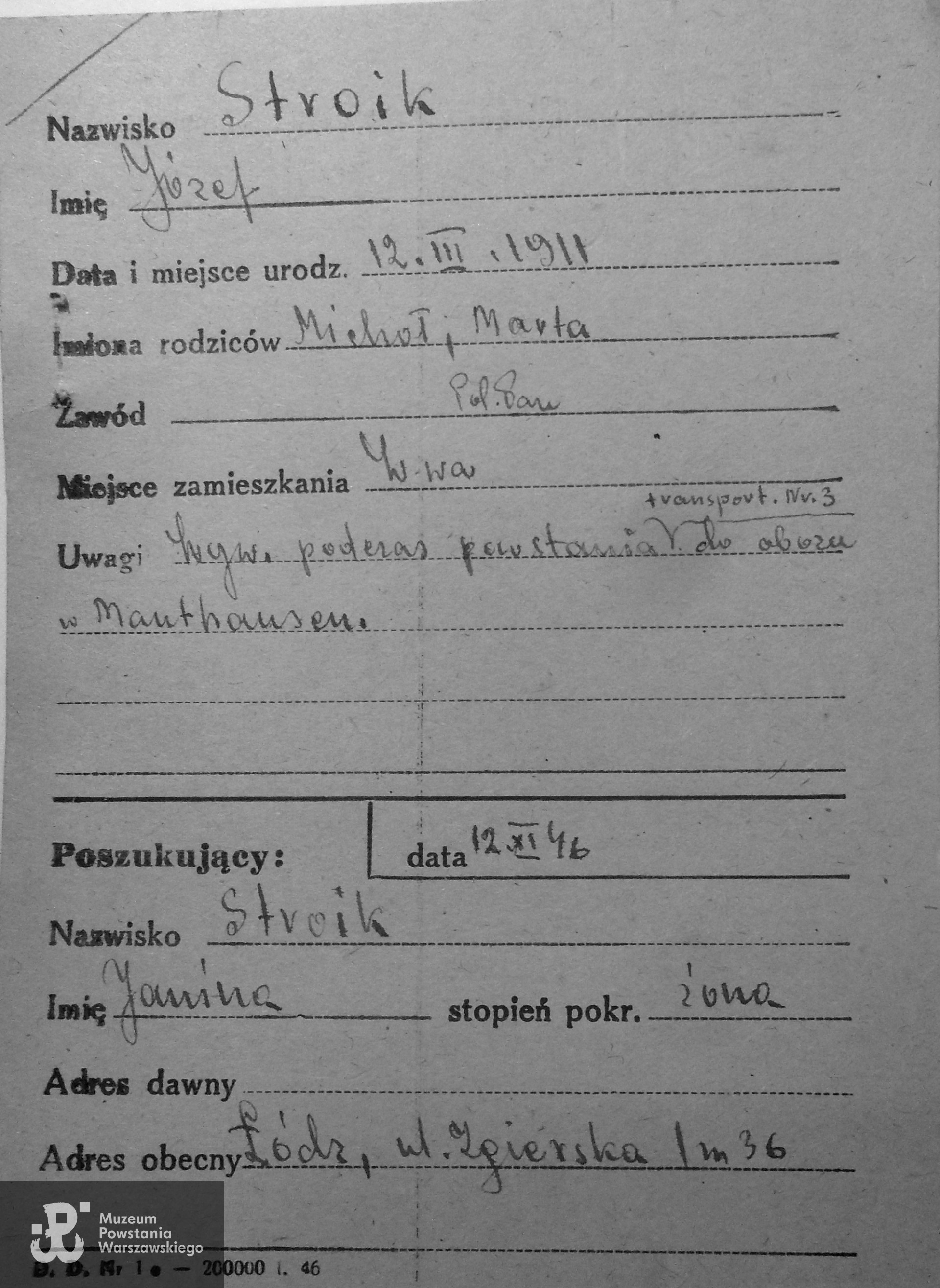 Polski Czerwony Krzyż - kartoteka ogólna