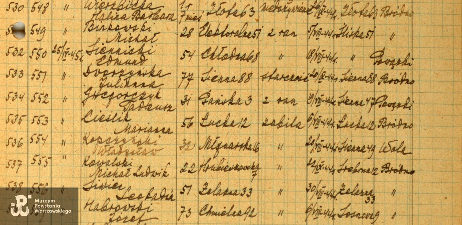 Lista ekshumacyjna - zbiorów Archiwum Państwowego w Warszawie