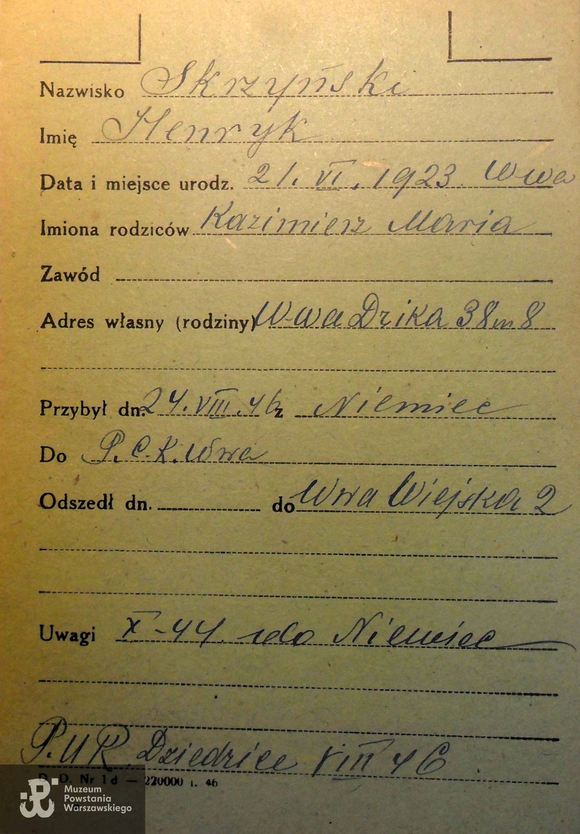 Polski Czerwony Krzyż - kartoteka