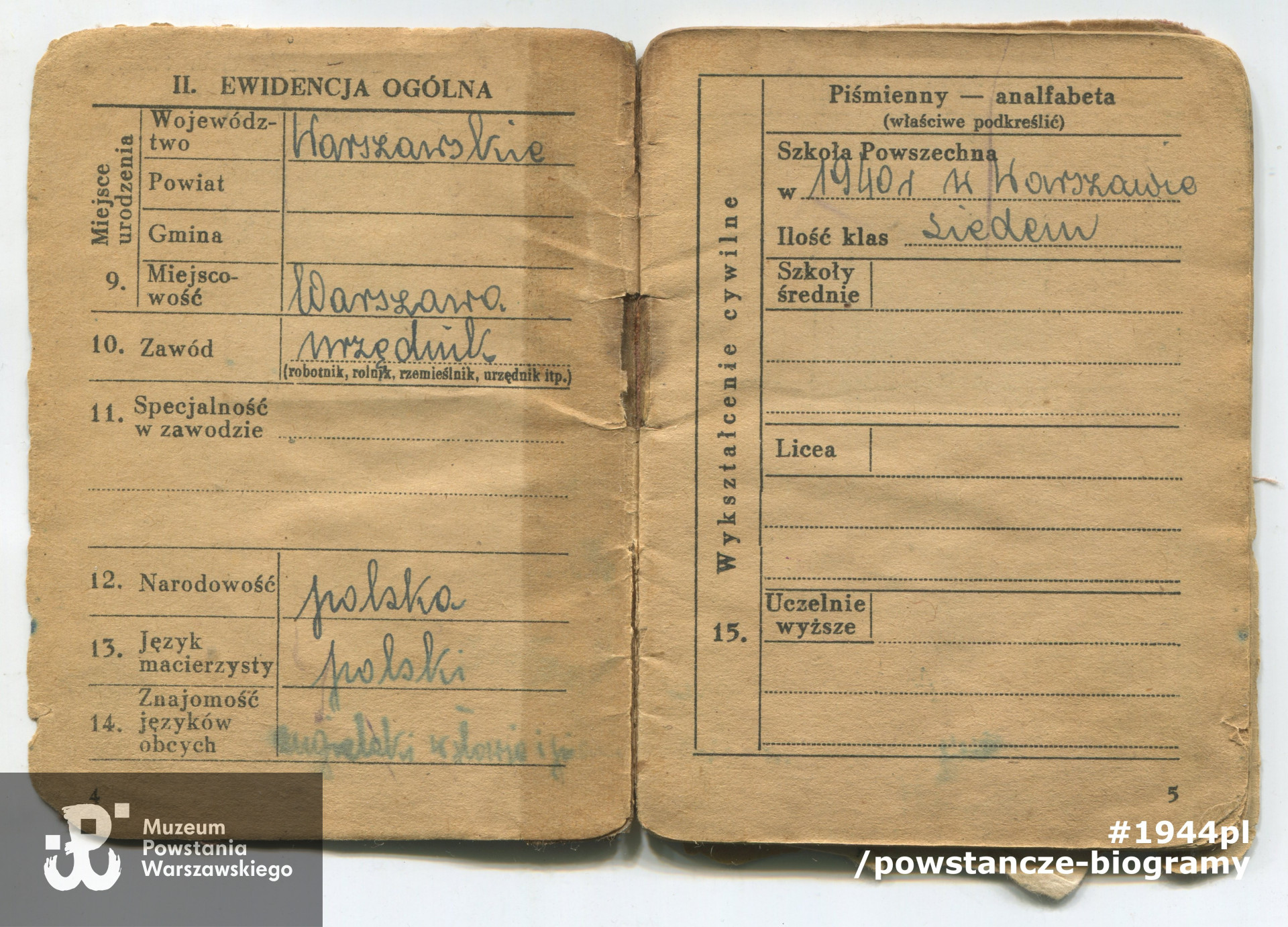 Książeczka wojskowa, str. 4-5. Ze zbiorów rodzinnych p. Stanisława Bogdanowicza ps. "Bogdan"