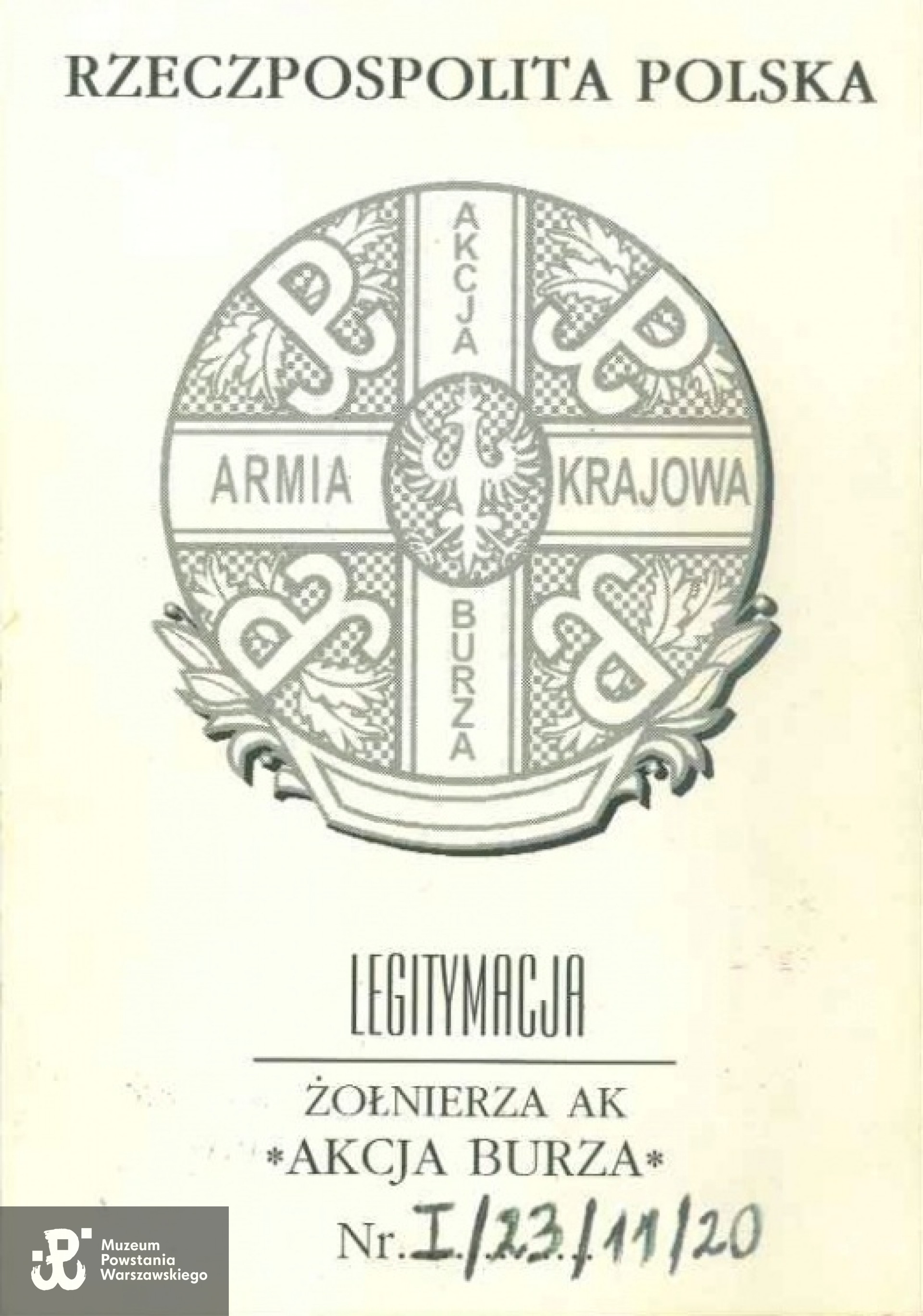 Odznaka Pamiątkowa Akcji "Burza" - legitymacja. Dokument udostępniony przez p. Piotra Chróściela