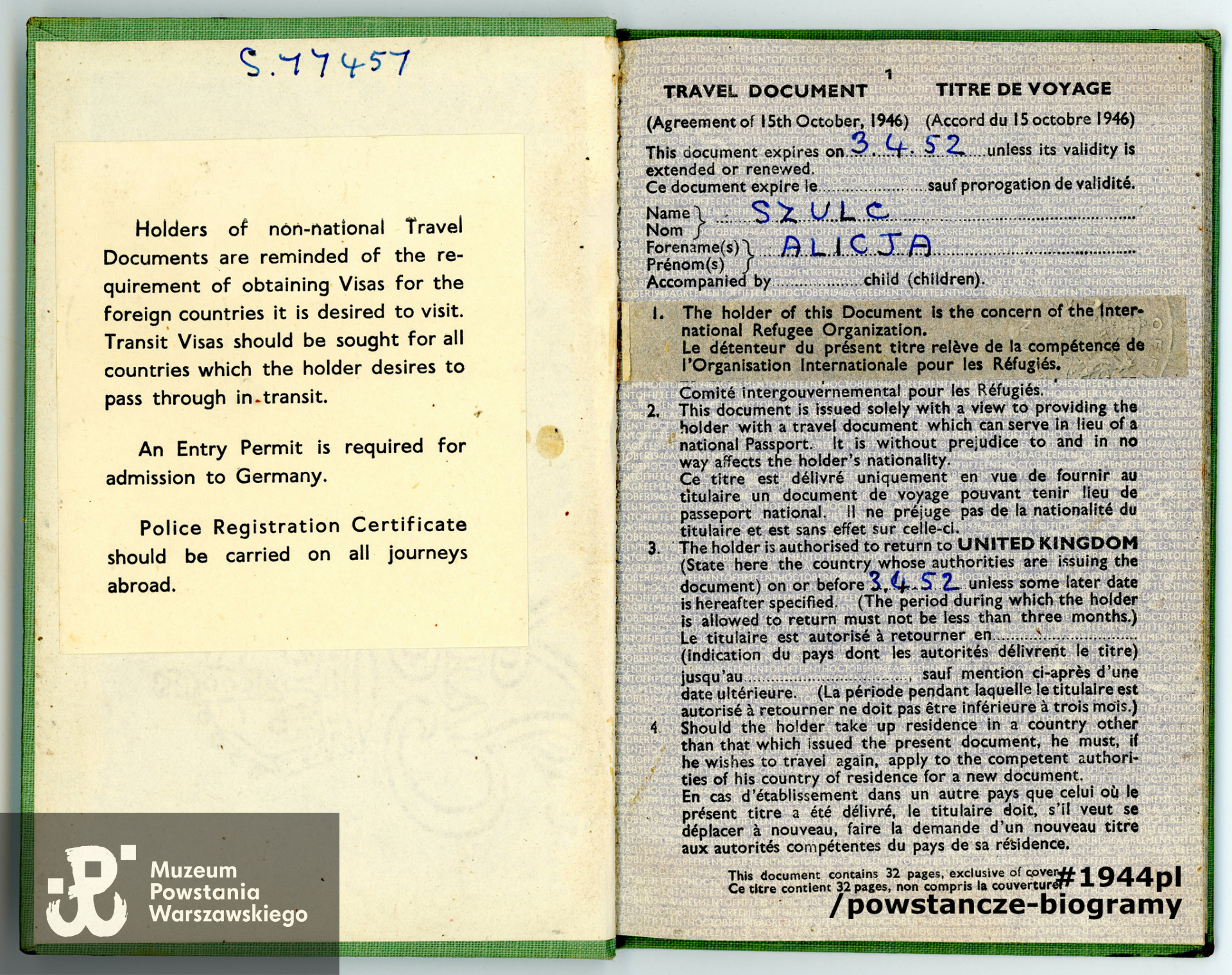 Travel Document.  Ze zbiorów rodzinnych, skan udostępnił p. Adam Szwarc