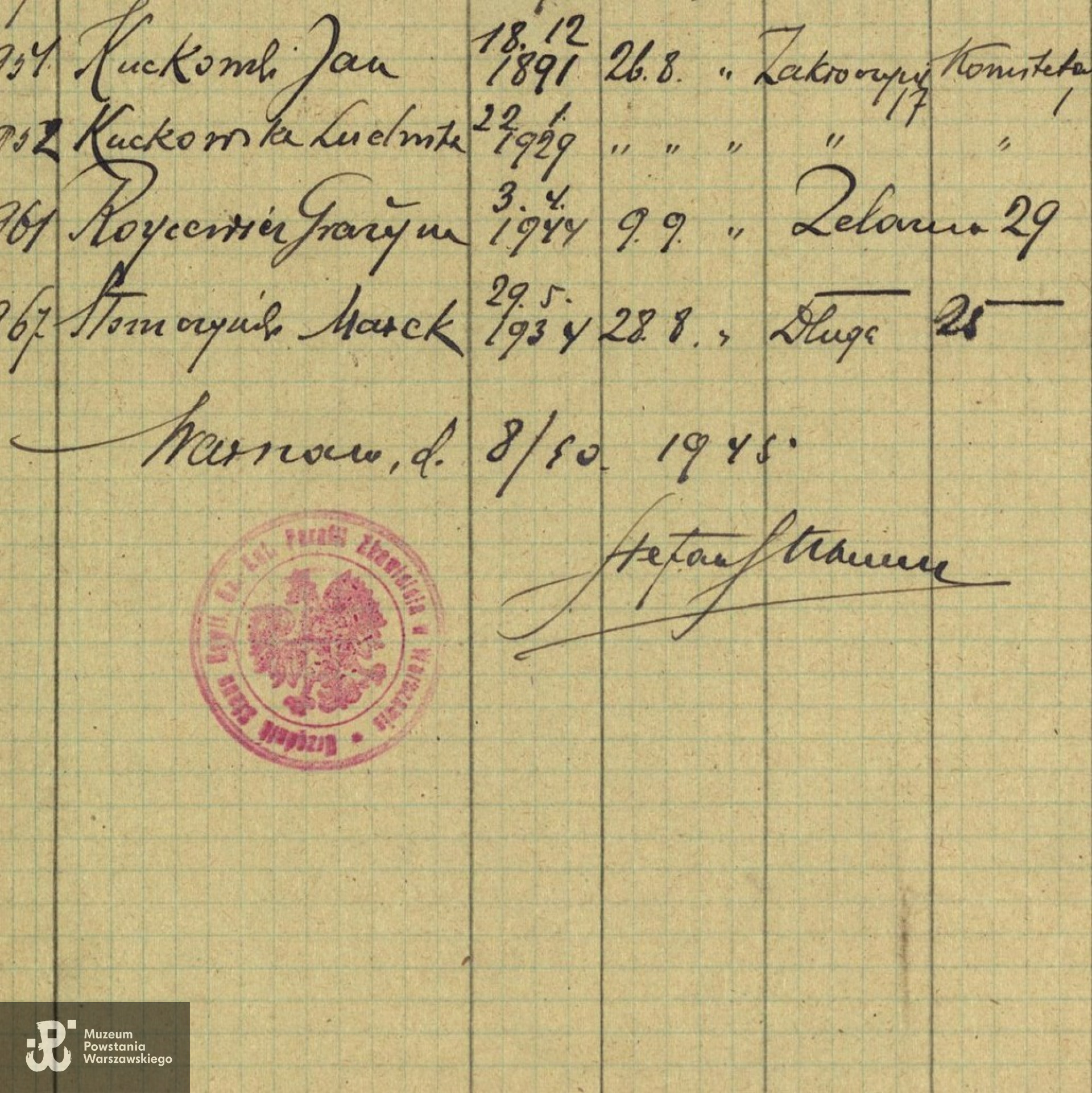 Listy ekshumacyjne ze zbiorów Archiwum Państwowego m. st. Warszawy