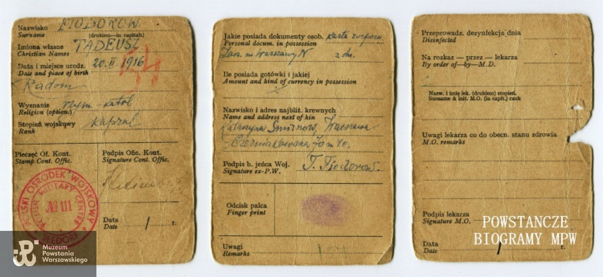 Legitymacja byłego jeńca wojennego. Z archiwum rodzinnego syna.