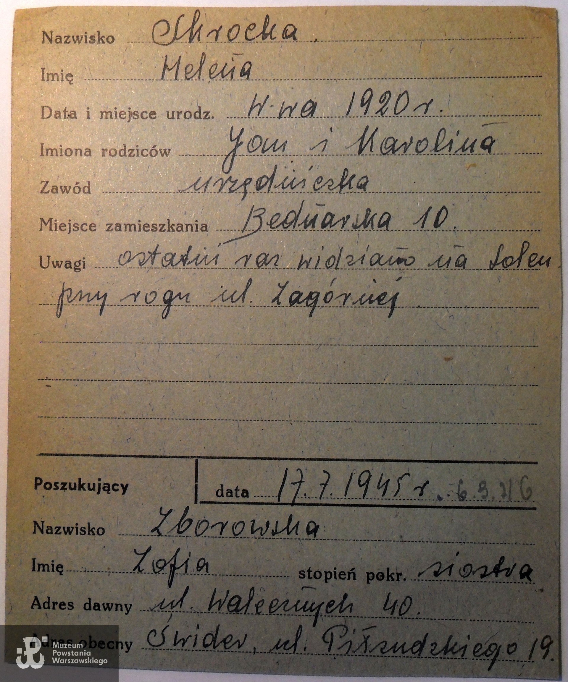 Polski Czerwony Krzyż - kartoteka ogólna poszukiwań