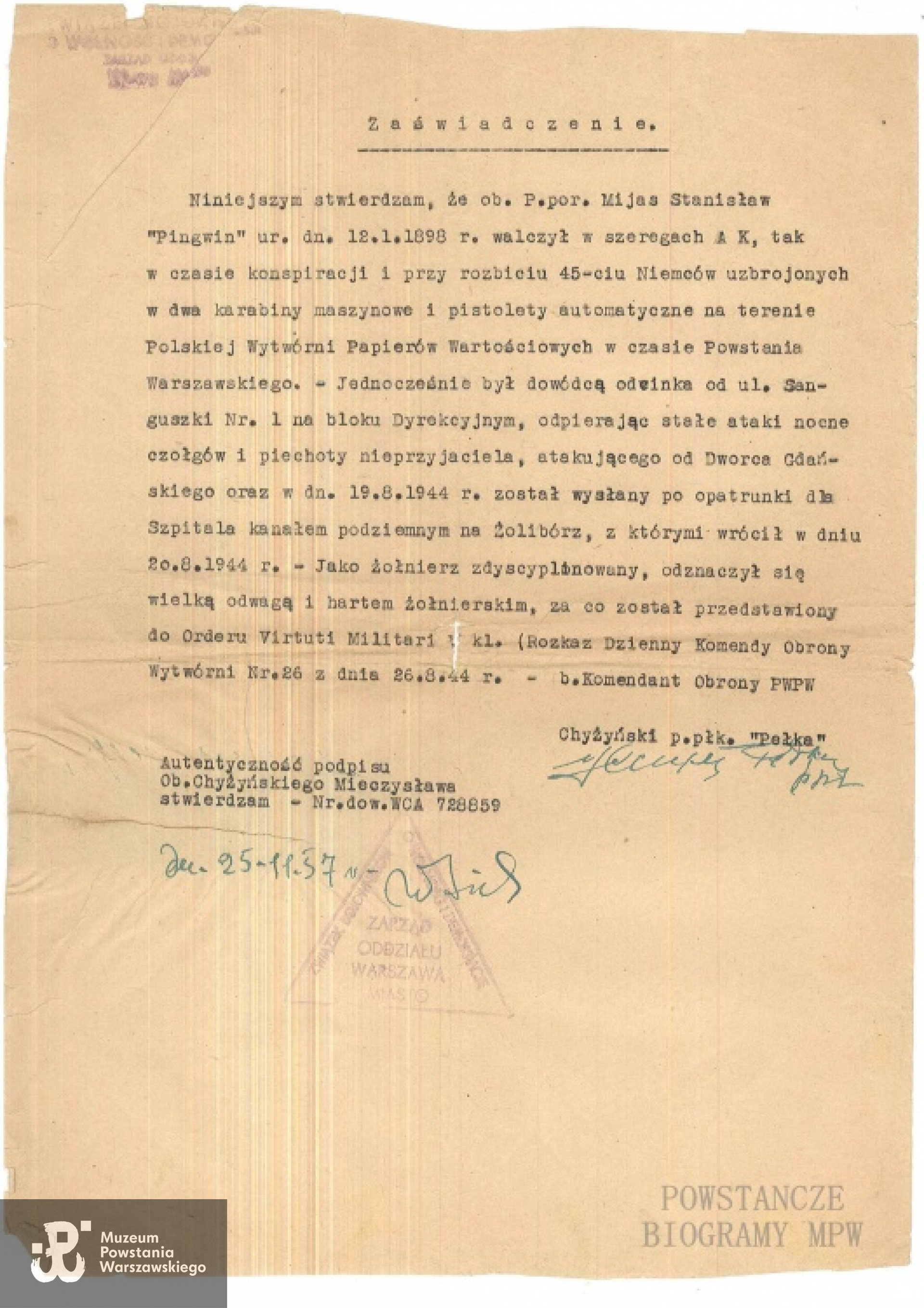 Dokument z archiwum rodzinnego udostępnił p. Robert Mijas