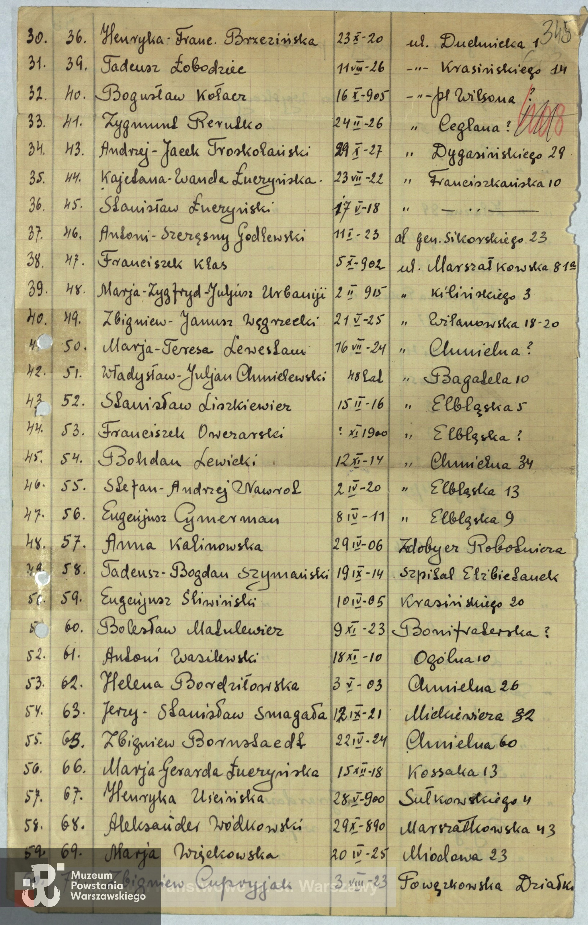 Archiwum Państwowe m. st. Warszawy, Listy ekshumowanych