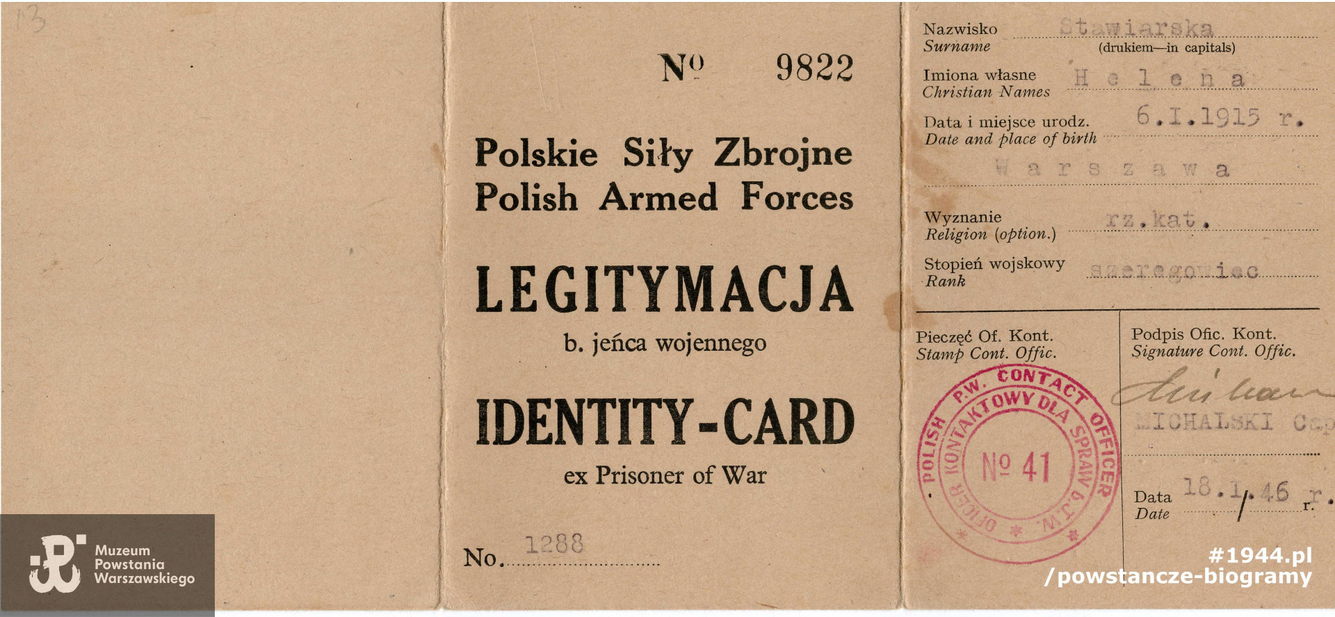 Ze zbiorów Muzeum Powstania Warszawskiego, sygn. P/8918/17, dar córki, p. Małgorzaty Margrie