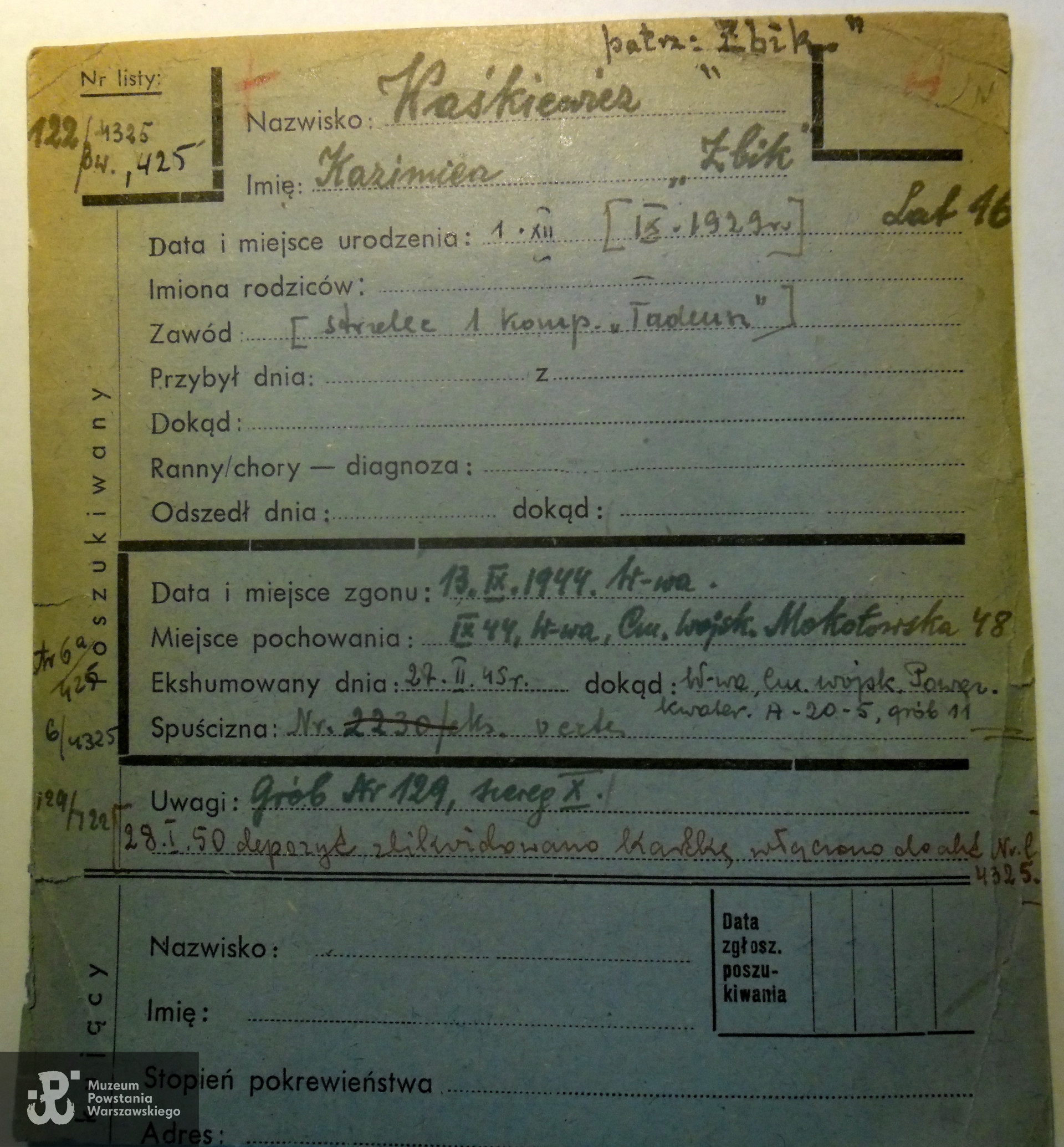 Polski Czerwony Krzyż - kartoteka ogólna