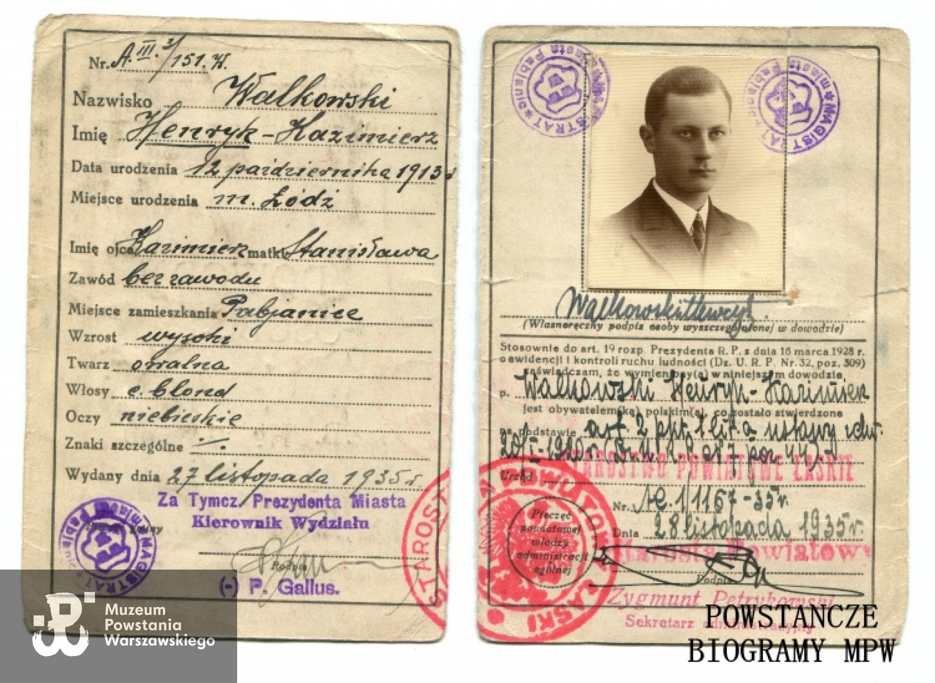 Dowód osobisty Henryka Walkowskiego wystawiony przez władze polskie w 1935 r. Fot. archiwum rodzinne