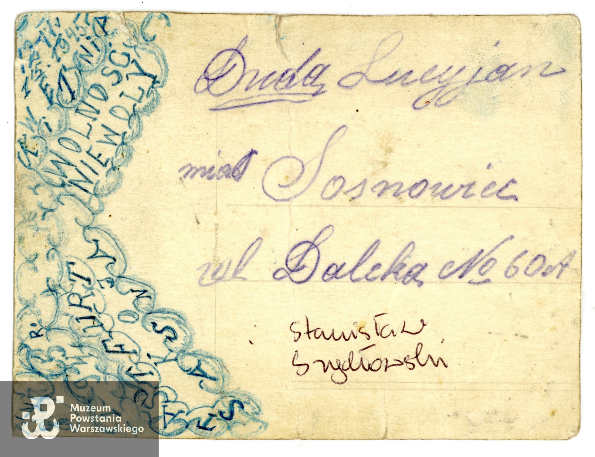  Rewers z dedykacją. Fot. ze zbiorów rodzinnych, udostępniła p. Magdalena Szydłowska, wnuczka Powstańca. Skany wykonano w Muzeum Powstania Warszawskiego, 04/2025