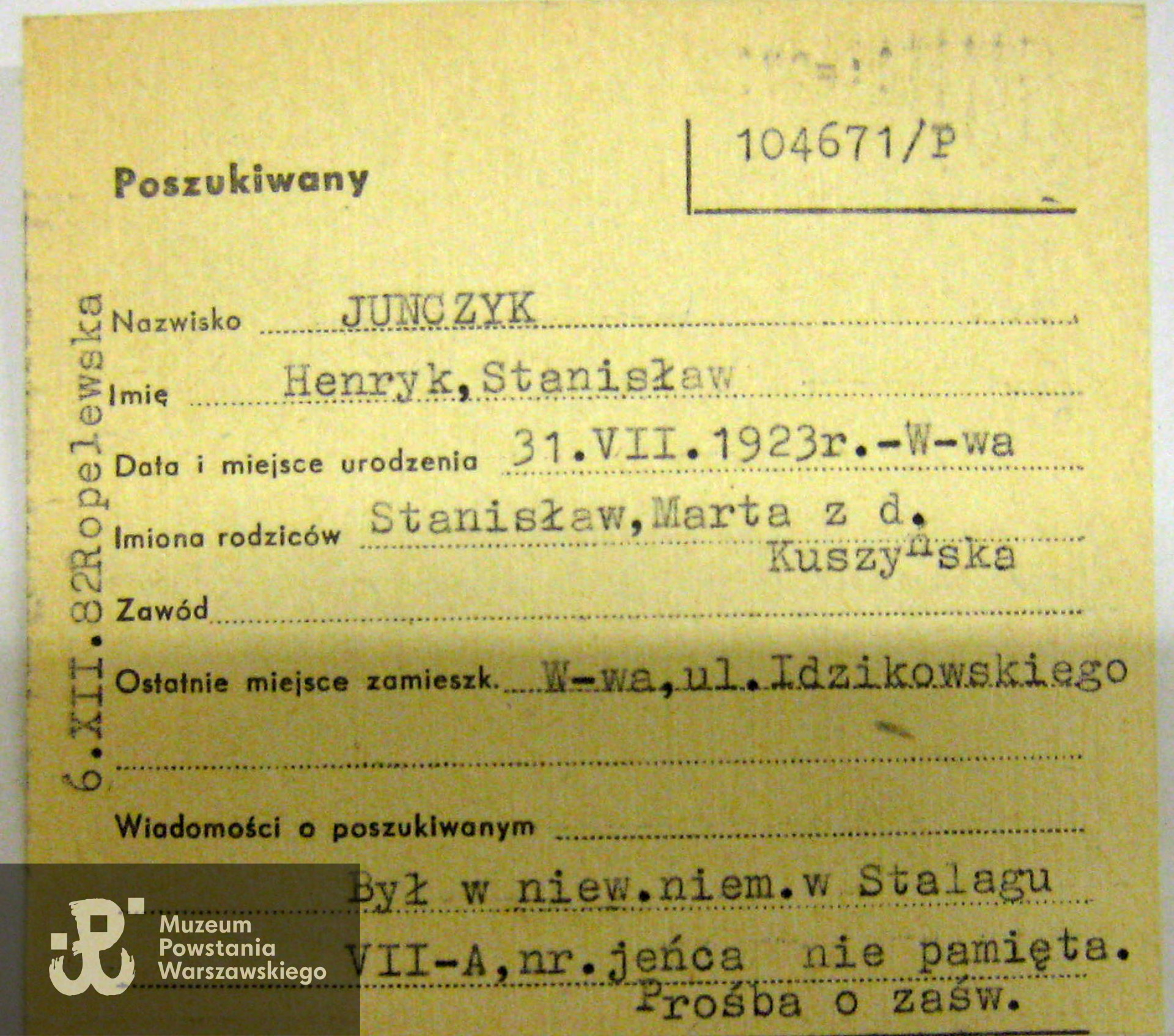 Polski Czerwony Krzyż - kartoteka