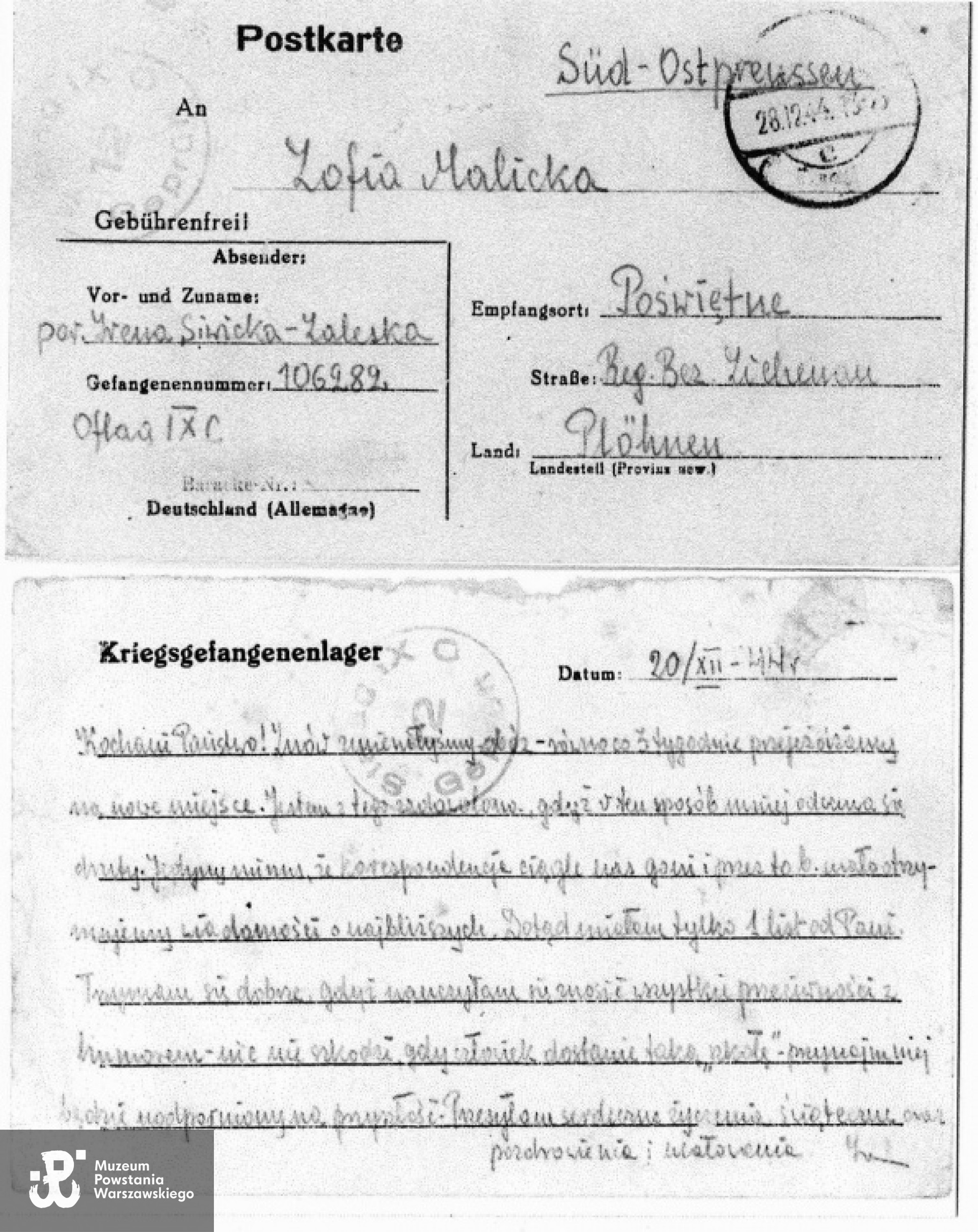 Korespondencja obozowa z Oflagu IX C ( na karcie widnieje nazwisko Irena Siwicka- Zaleska)