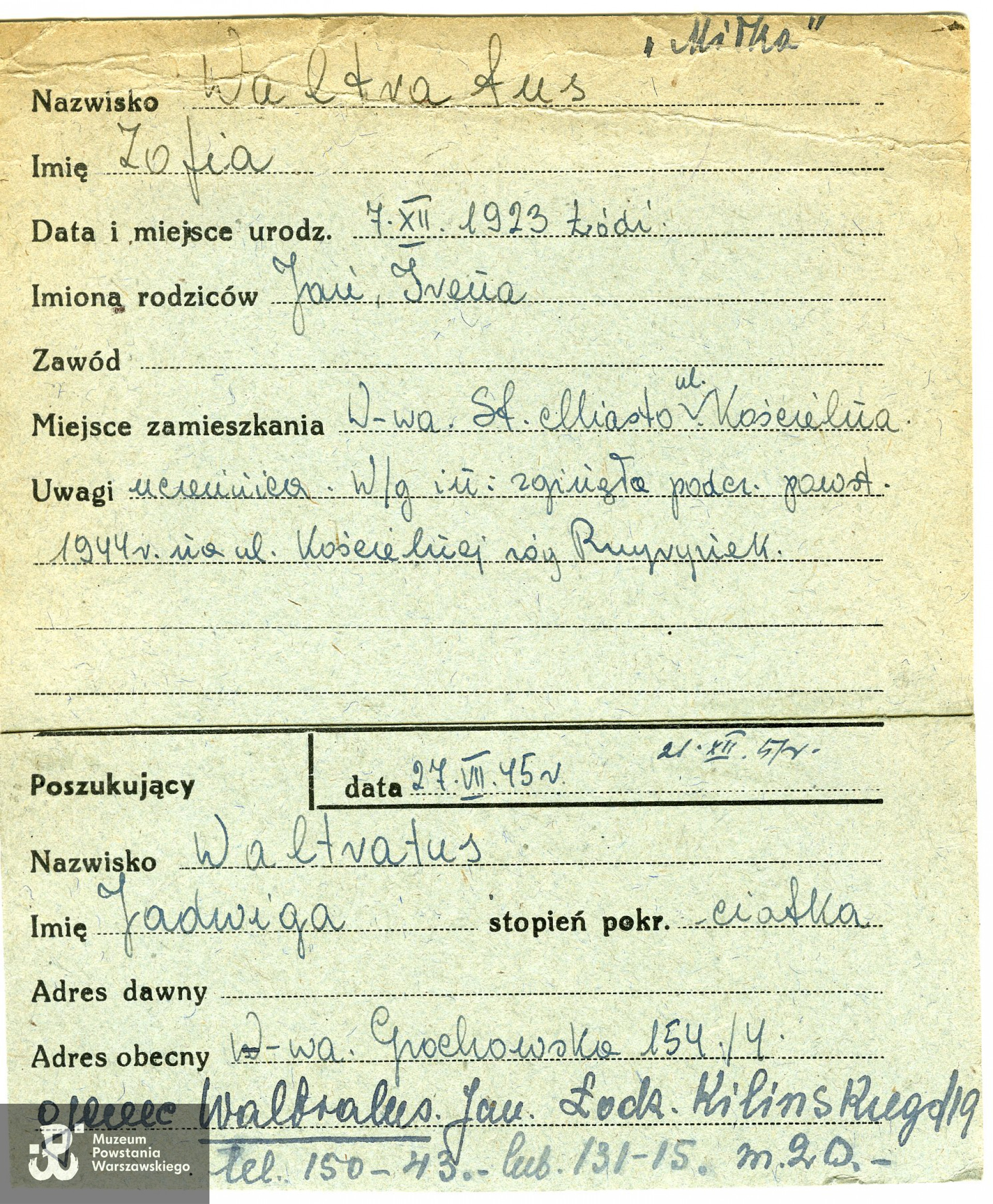 Polski Czerwony Krzyż - kartoteka ogólna poszukiwań