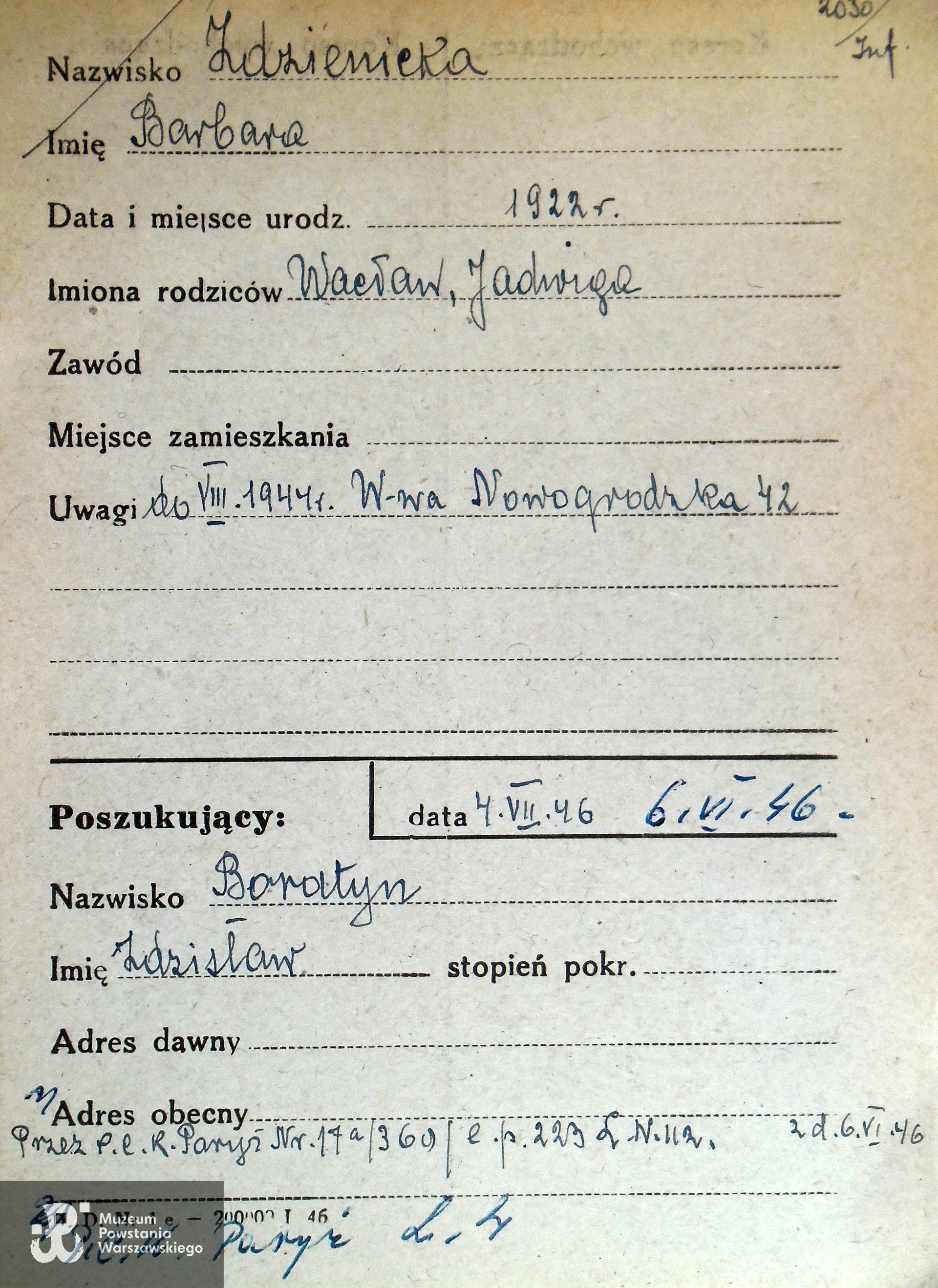 Polski Czerwony Krzyż - kartoteka 